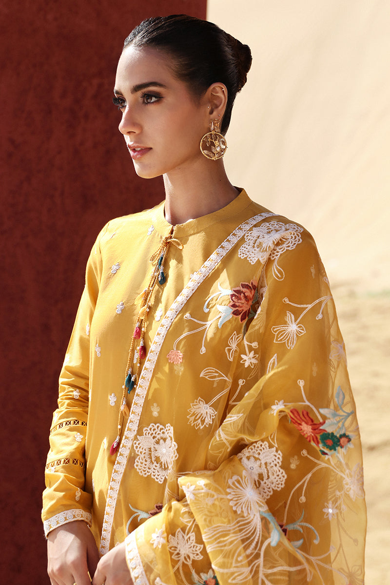 MAIZE OCHRE 3-Piece Embroidered Lawn Suit for Women | Lightweight Summer Outfit | Perfect for Weddings, Parties & Casual Wear