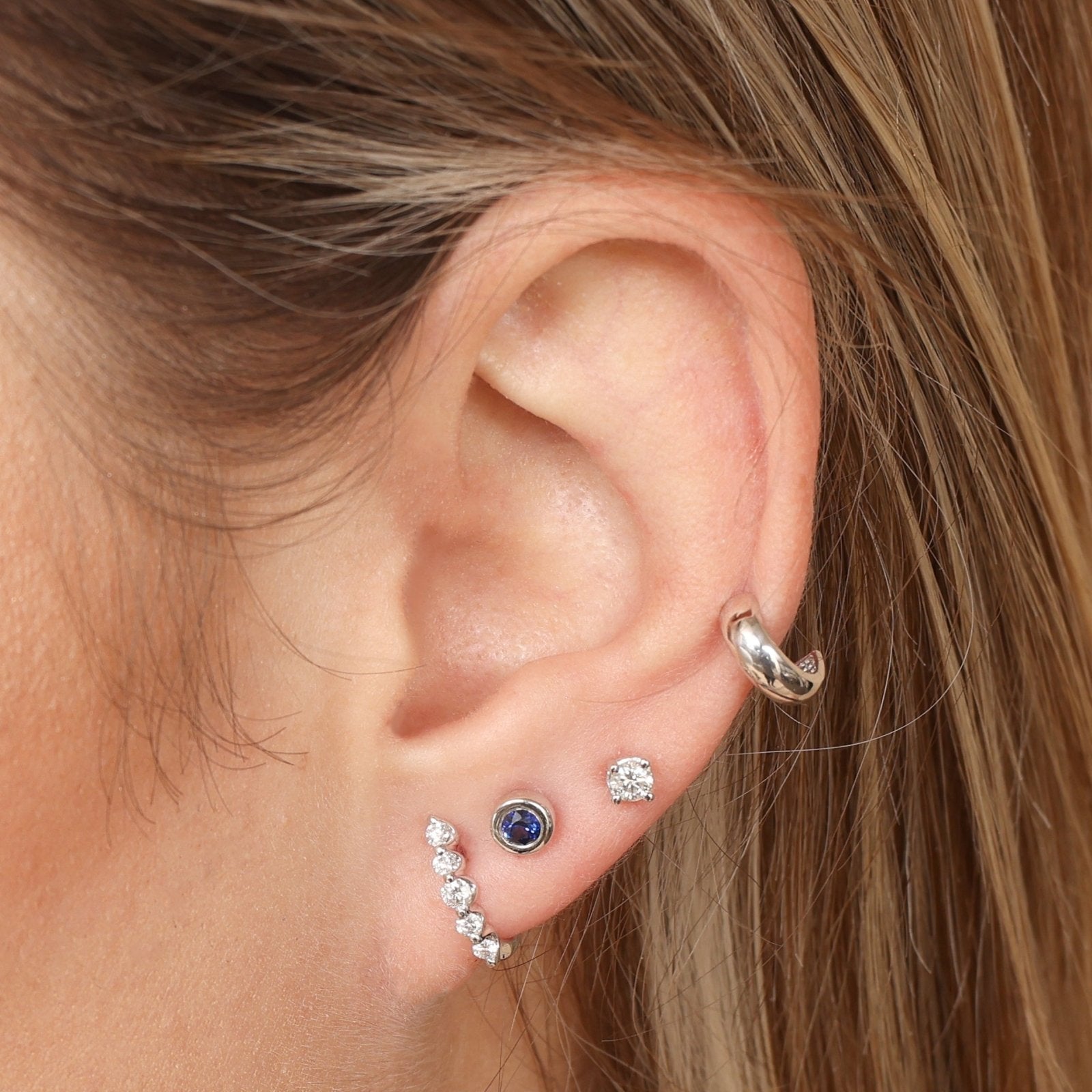 14K White Gold Bezel Set Sapphire Threaded Earrings - Elegant & Durable Jewelry for Women, Perfect for Weddings, Parties & Everyday Wear
