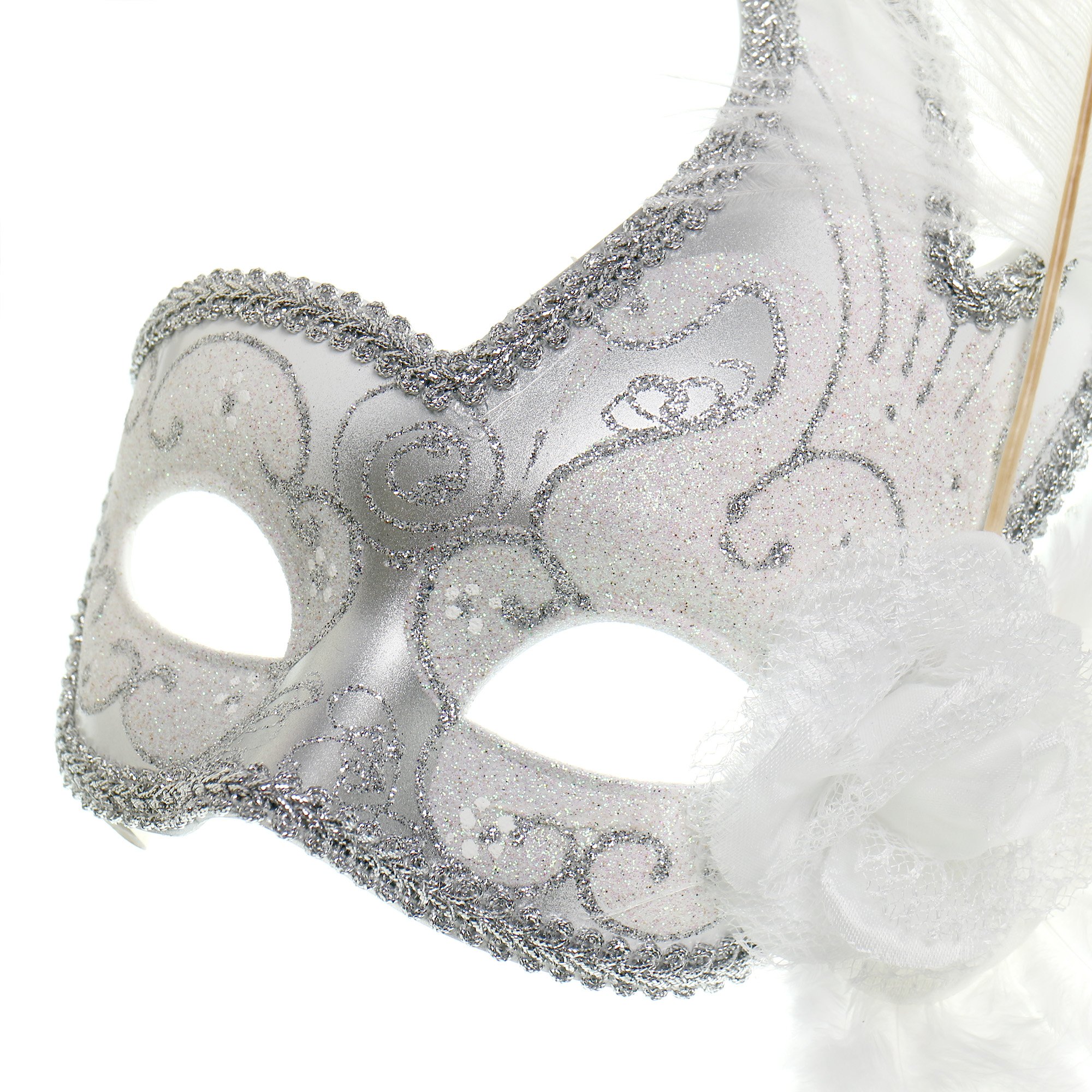 Elegant White Stick Mask for Women - Prom, Masquerade & Halloween Ball Masquerade Mask on a Stick - Perfect for Costume Parties, Themed Events & Photo Props