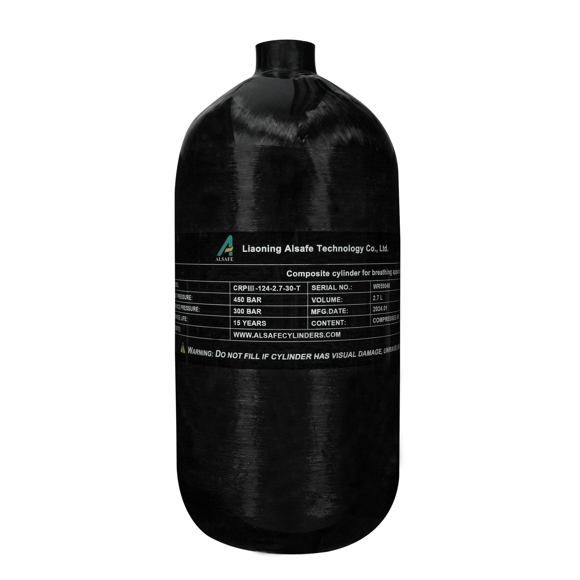 TUXING 4500Psi Carbon Fiber Scuba Tank 2.7L 164Cu in High Pressure Air Tank - CE Certified PCP Paintball & Diving Cylinder (Empty) M18x1.5 Thread - Perfect for Scuba Diving, Paintball Games & Airgun Refills