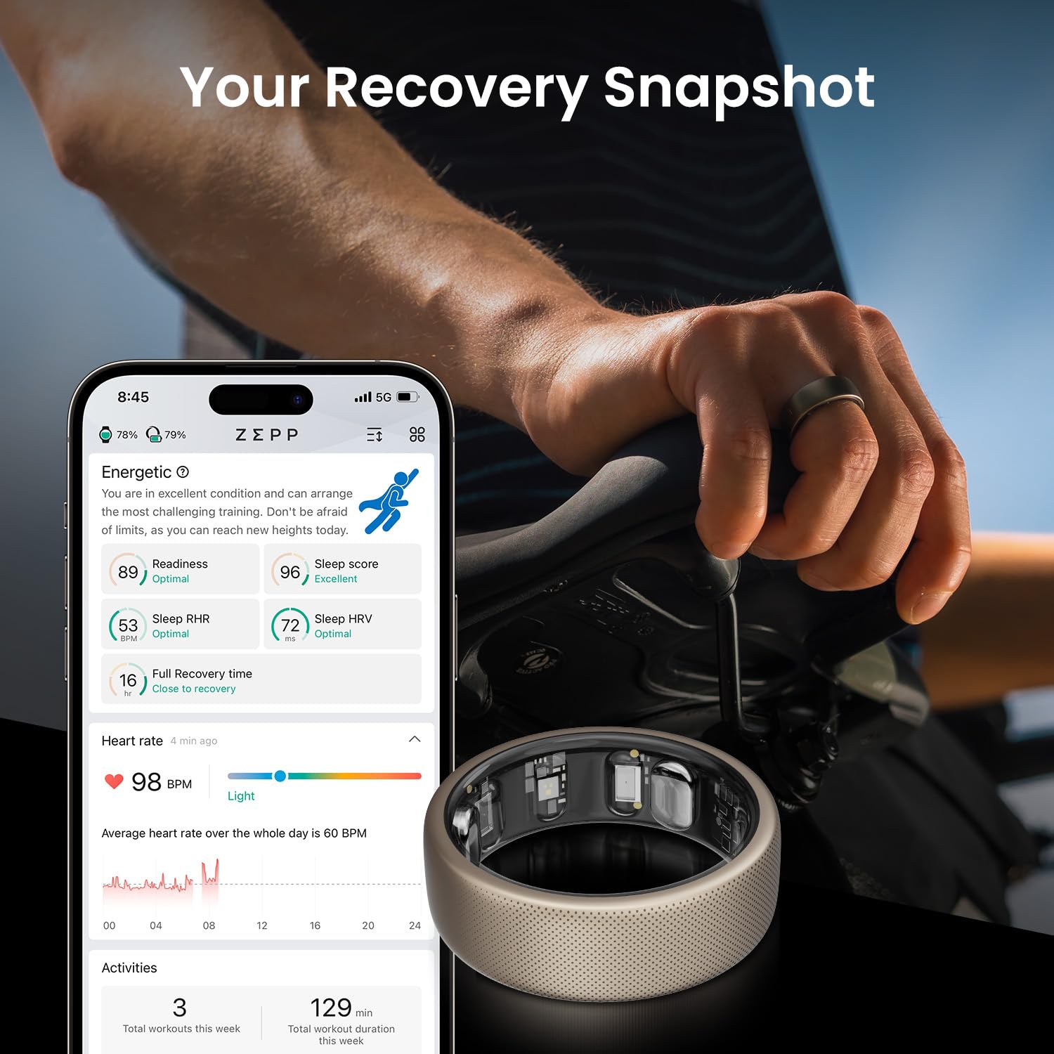 Amazfit Helio Smart Ring - Titanium Alloy Health & Fitness Tracker with Heart Rate, Sleep & Stress Monitoring | No Subscription Required | 1.4-Hour Fast Charging | Water-Resistant for Swimming & Showering | Perfect for Athletes, Fitness Enthusiasts & Health-Conscious Users (Size 10)