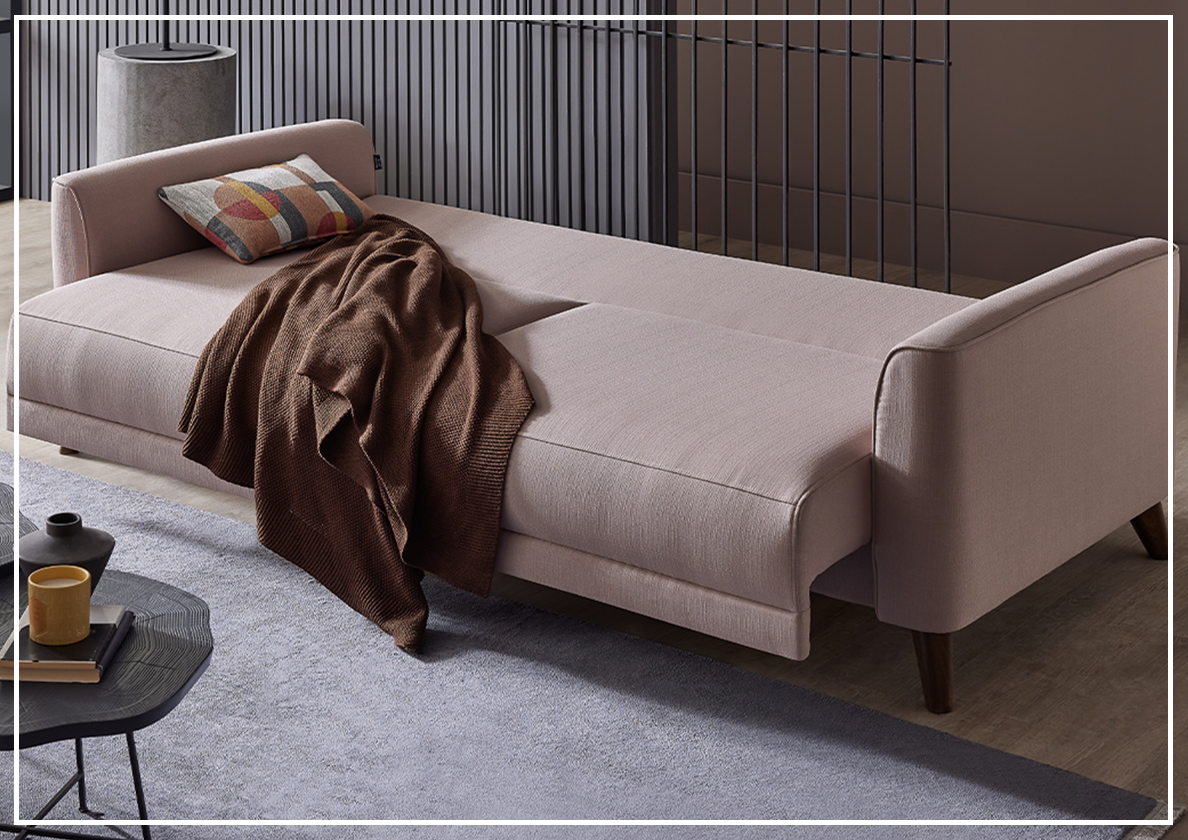 Enza Home Alto 3-Seater Full XL Size Convertible Fabric Sofa Bed with Hidden Storage | Modern Sleeper Sofa for Small Spaces, Guest Room & Apartment Living