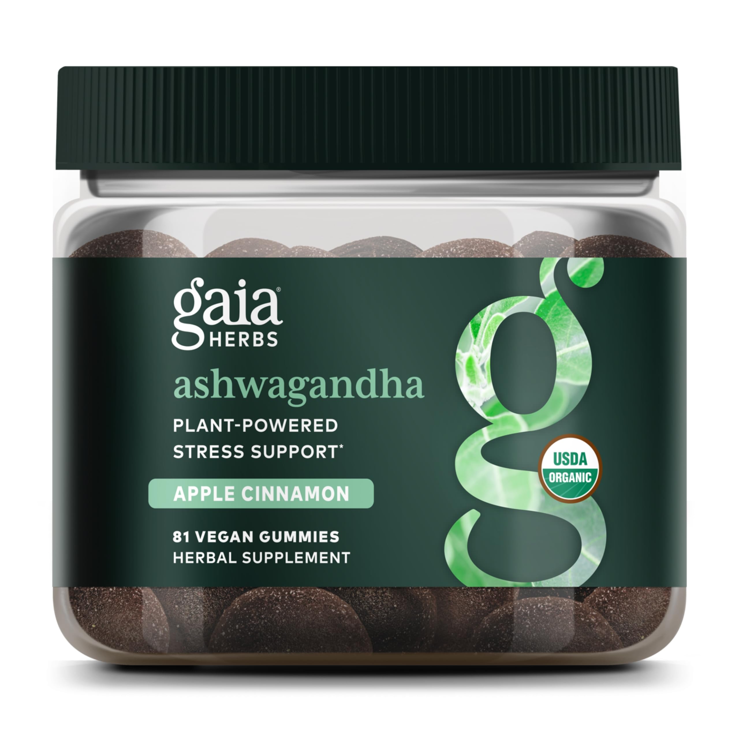 Gaia Herbs Organic Ashwagandha Gummies for Stress Relief - Cinnamon Ginger Flavor, Gluten Free Vegan Supplement (81 Count) - Perfect for Daily Wellness & Anxiety Support