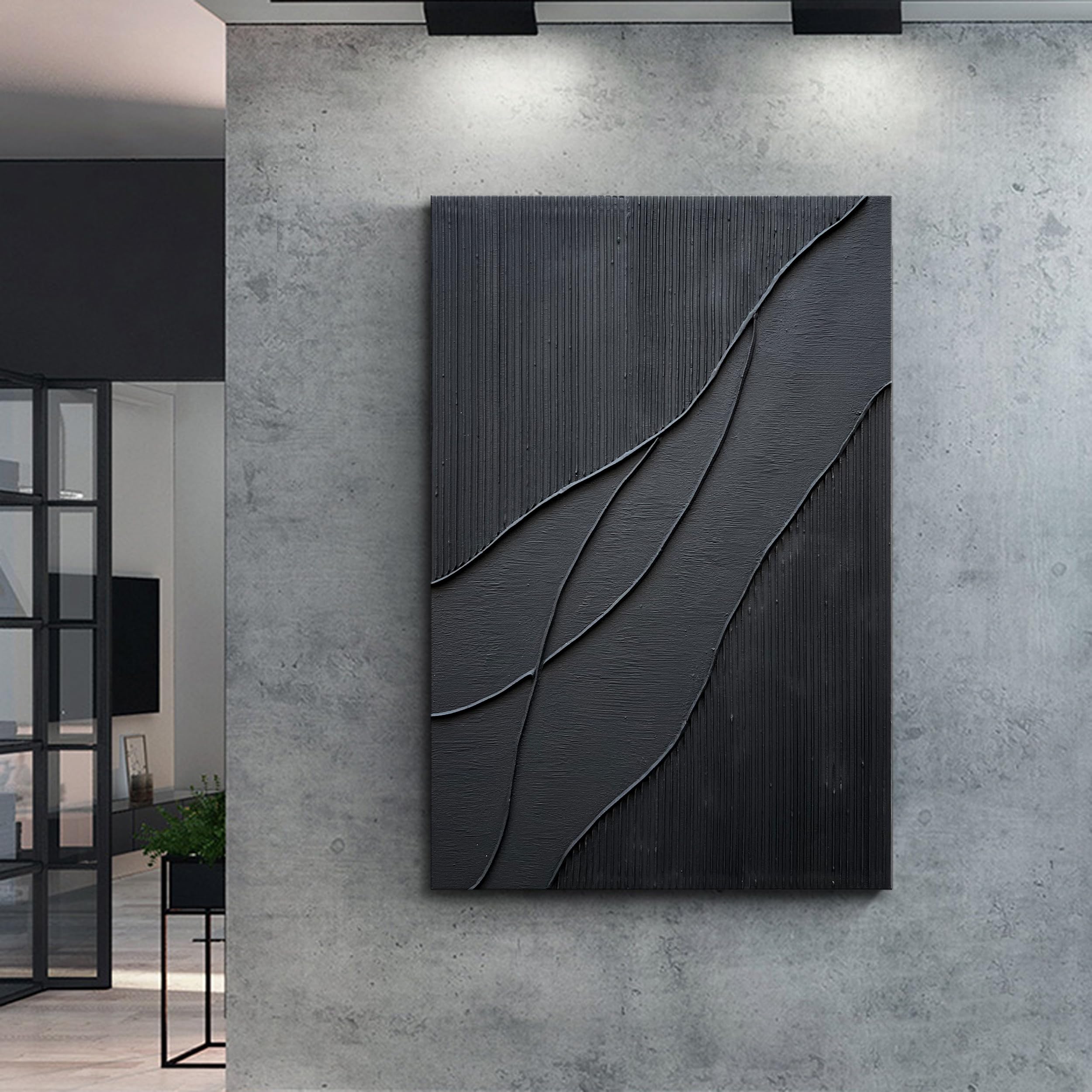 NANKAI Hand-Painted Thick Texture Black Minimalist Oil Painting - 45x30 Inch Large Canvas Wall Art for Living Room, Bedroom & Office Decor | Modern Abstract Home Decoration