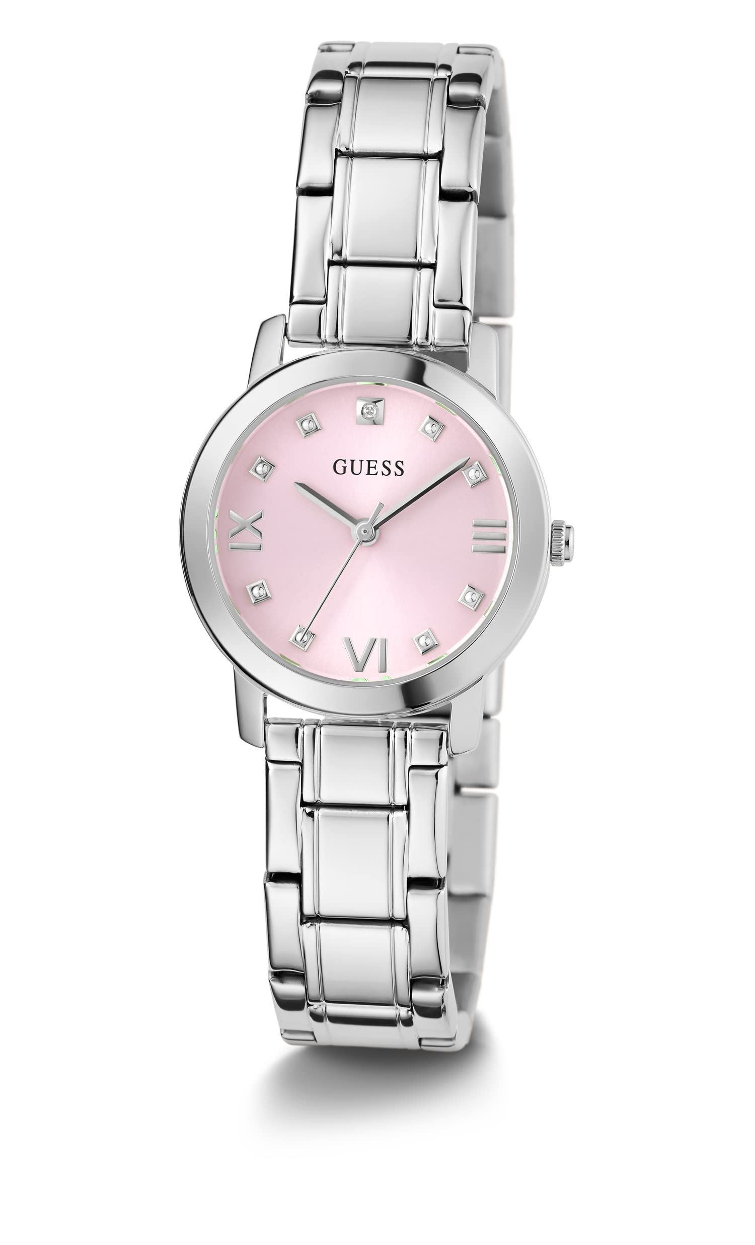 GUESS Ladies 28mm Gold-Tone Bracelet Watch with White Dial - Elegant Fashion Accessory for Women, Perfect for Office, Party & Everyday Wear