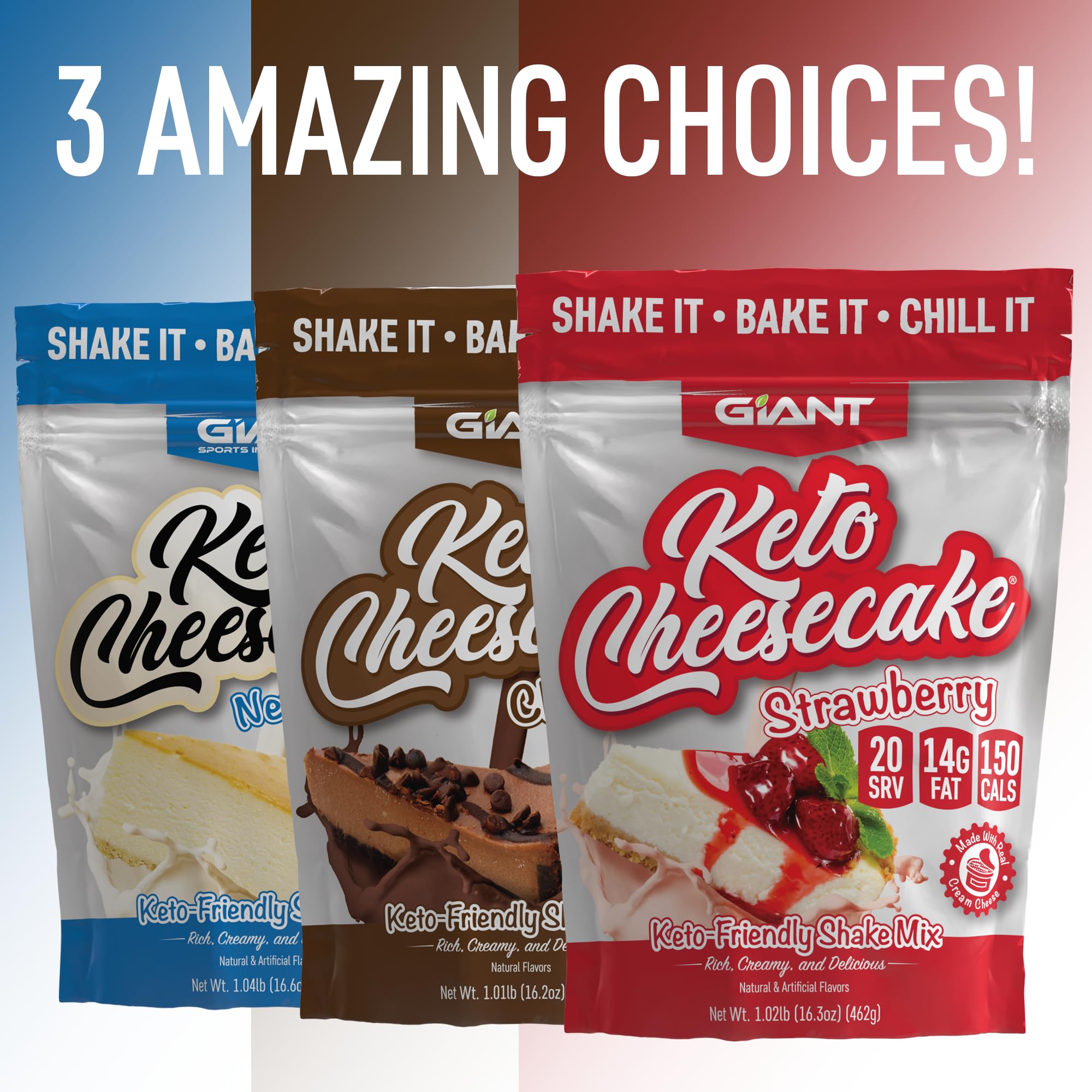 Giant Sports Keto Cheesecake Shake Mix - Low Carb Ketogenic Diet Powder, Gluten Free, Sugar Free, High Protein - Perfect with Almond Milk or Water - Strawberry Flavor (20 Servings) for Weight Loss & Muscle Recovery - Ideal for Breakfast, Post-Workout or Healthy Snacking
