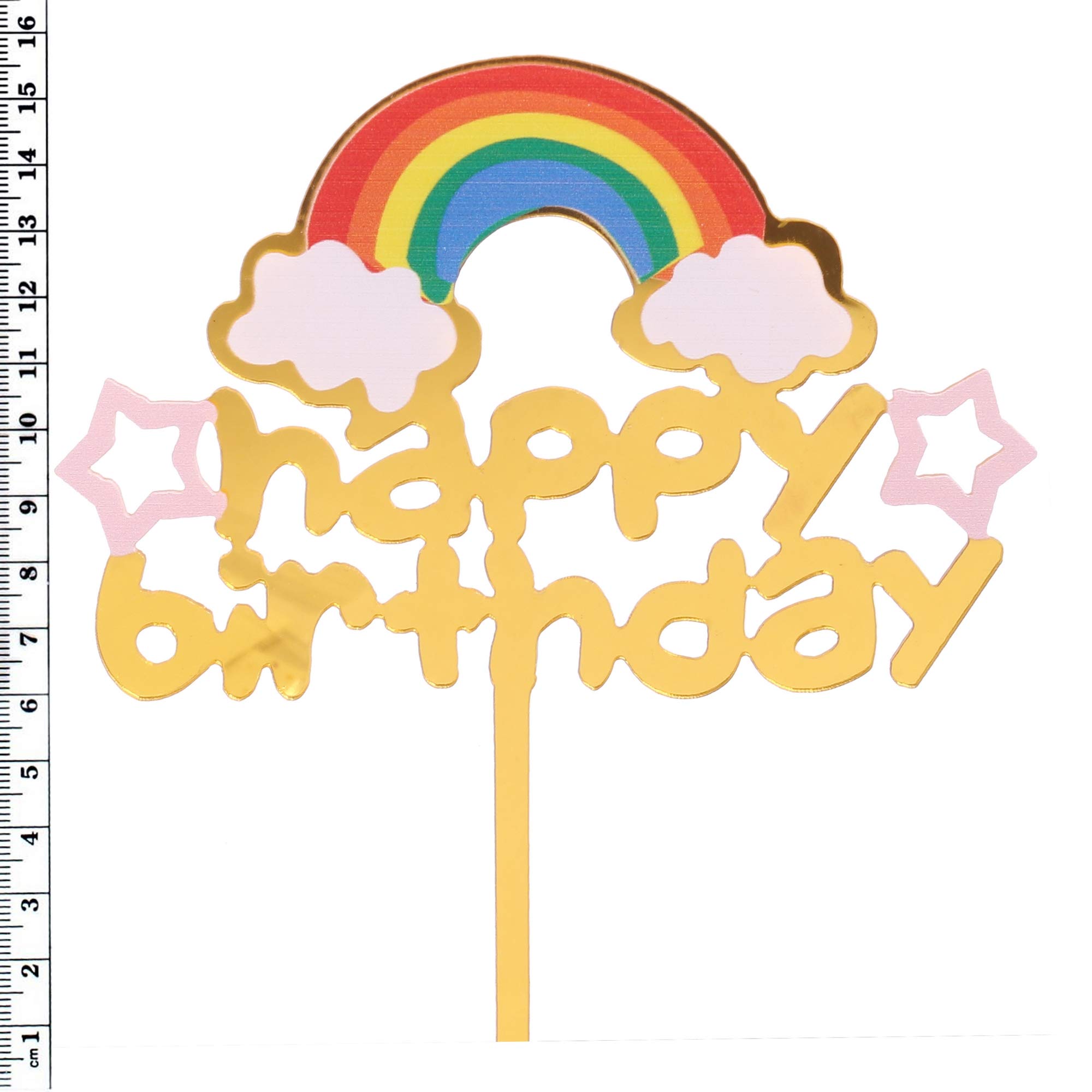 Funcart Acrylic Rainbow Cloud Happy Birthday Golden Cake Topper - Elegant Party Decor for Birthdays, Baby Showers & Wedding Celebrations