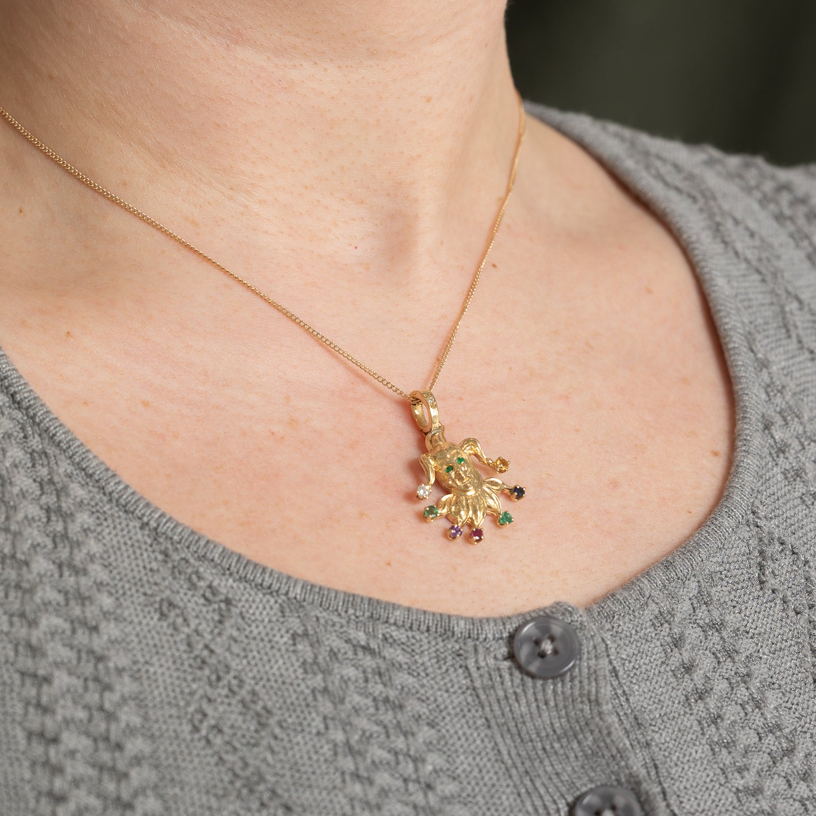 Multi Gemstone Jester Pendant Necklace - 0.50ctw (0.06ct per Stone) | Elegant Bohemian Jewelry for Women | Perfect for Parties, Gifts & Everyday Wear