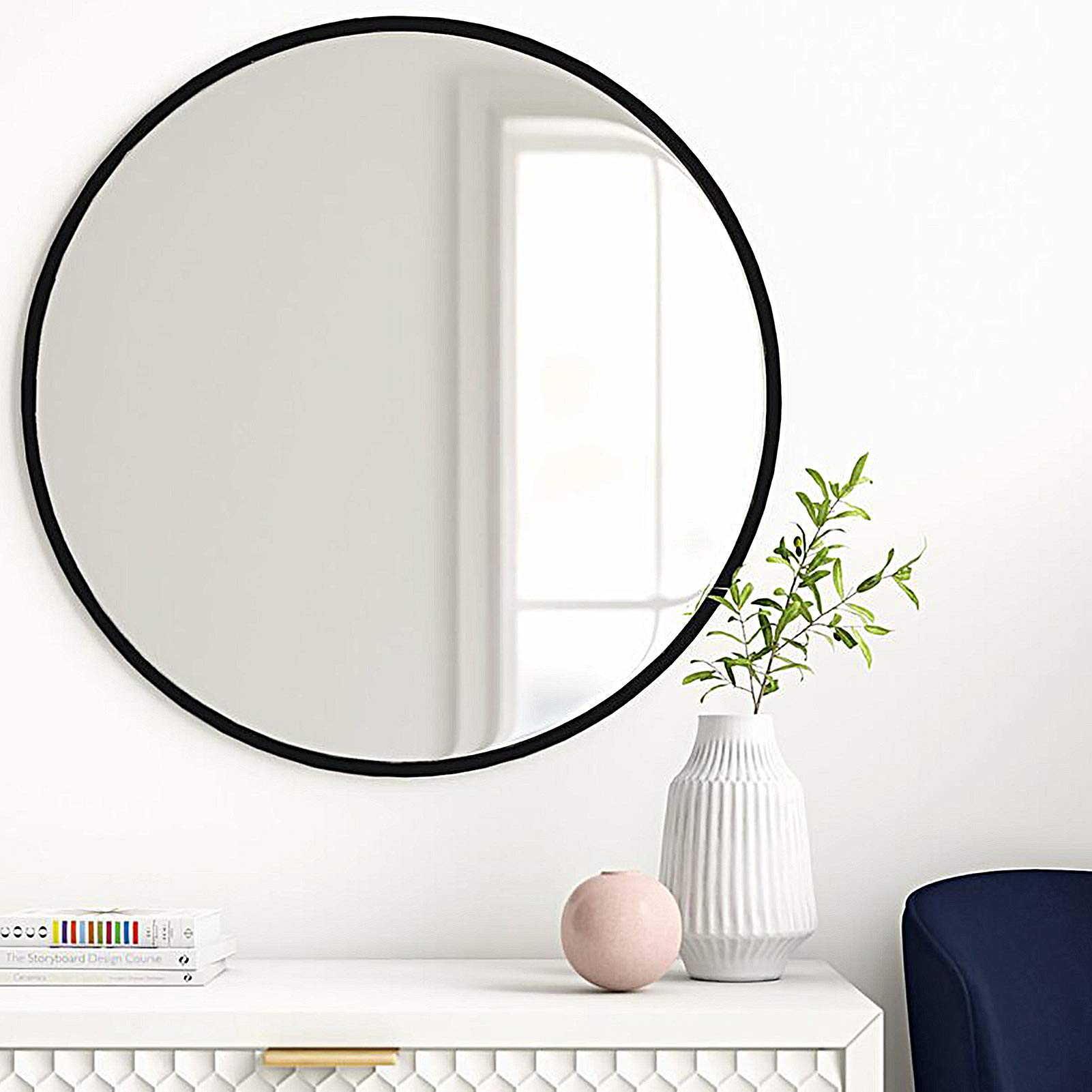 Growsun 21 Inch Black Round Mirror - Circle Bathroom Vanity Mirror for Bedroom & Home Decor - Perfect for Makeup, Dressing Room, and Wall Decor