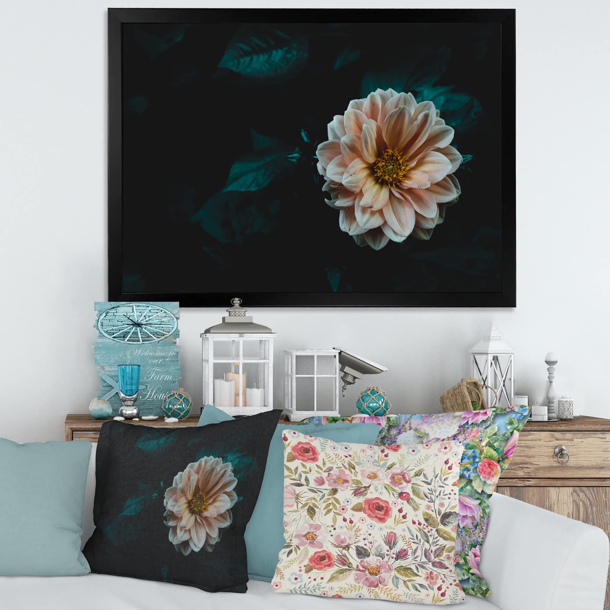 Blooming Yellow Flower Evening Garden Traditional Framed Wall Art - Perfect for Living Room, Bedroom & Office Decor
