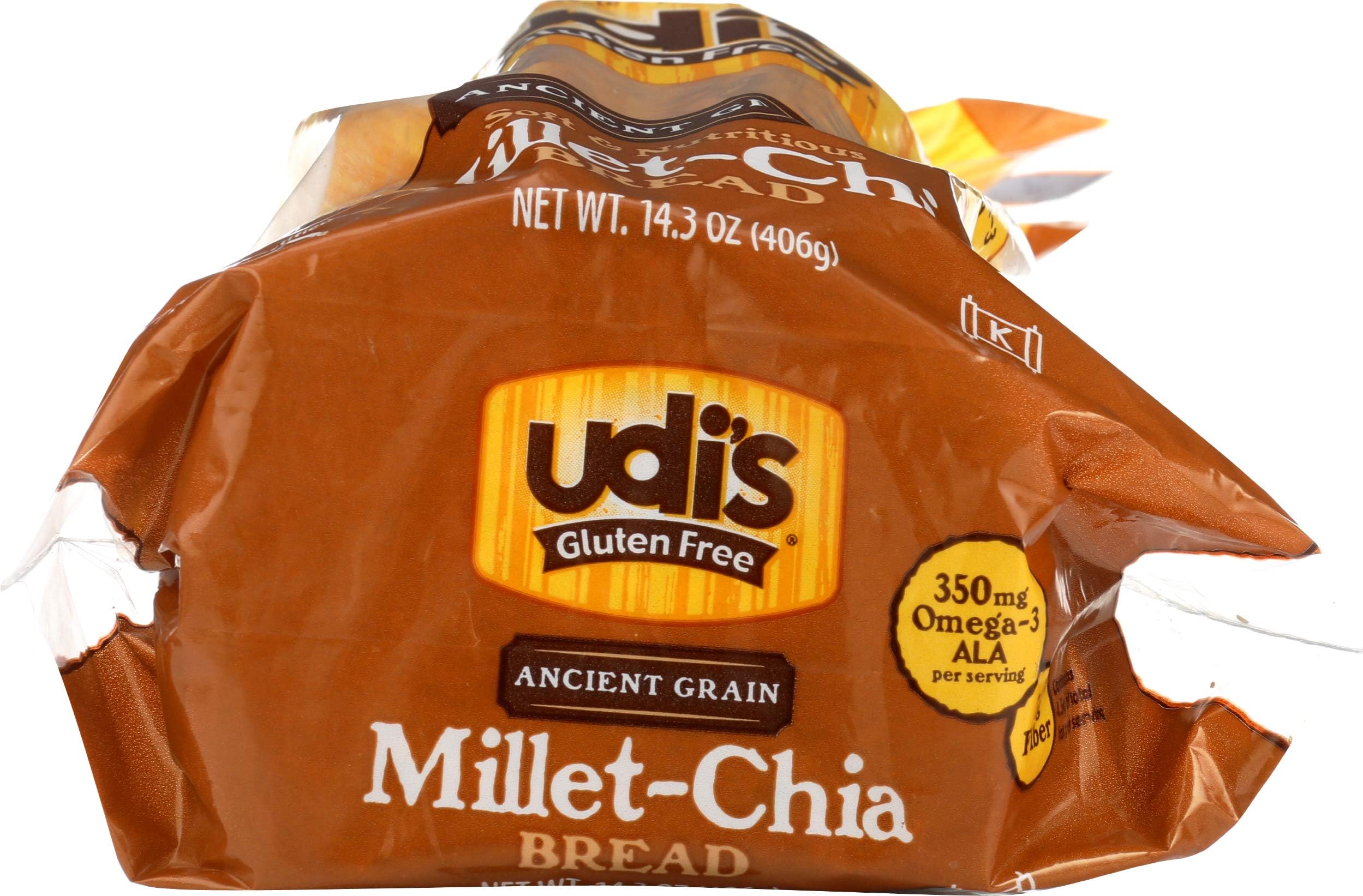 Udi's Gluten-Free Millet-Chia Bread - 14.3 Oz (Pack of 8) | Healthy Wheat-Free Sandwich Bread for Breakfast & Lunch | Perfect for Toasting, Sandwiches & Snacks