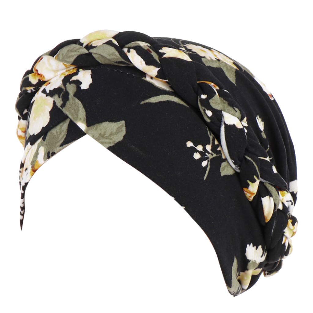 Floral Muslim Chemo Turban for Women - Stylish Ruffle Beanie Hat with Braid Design - Soft Cotton Head Wrap for Cancer Patients - Unisex Baseball Cap for Casual Wear - Perfect for Daily Use, Medical Treatment & Religious Occasions
