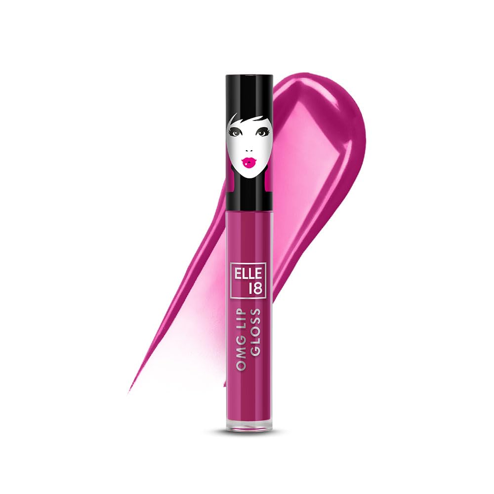 Elle 18 OMG Lip Gloss - Wicked Wine Shade, Glossy Non-Sticky Formula with Rapeseed & Jojoba Oil, Lightweight Moisturizing Lip Gloss for Full Coverage (2.5ml) - Perfect for Everyday Wear, Date Nights & Special Occasions