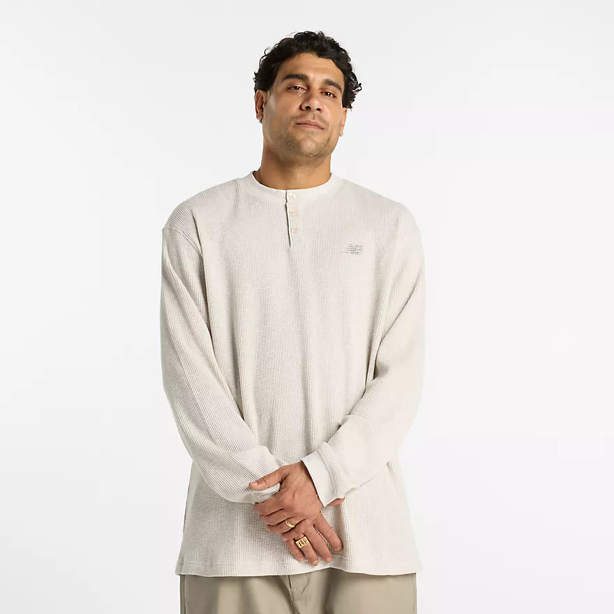 New Balance Waffle Knit Long Sleeve Henley Shirt for Men - Comfortable Casual Wear for Running, Gym & Everyday Outfits