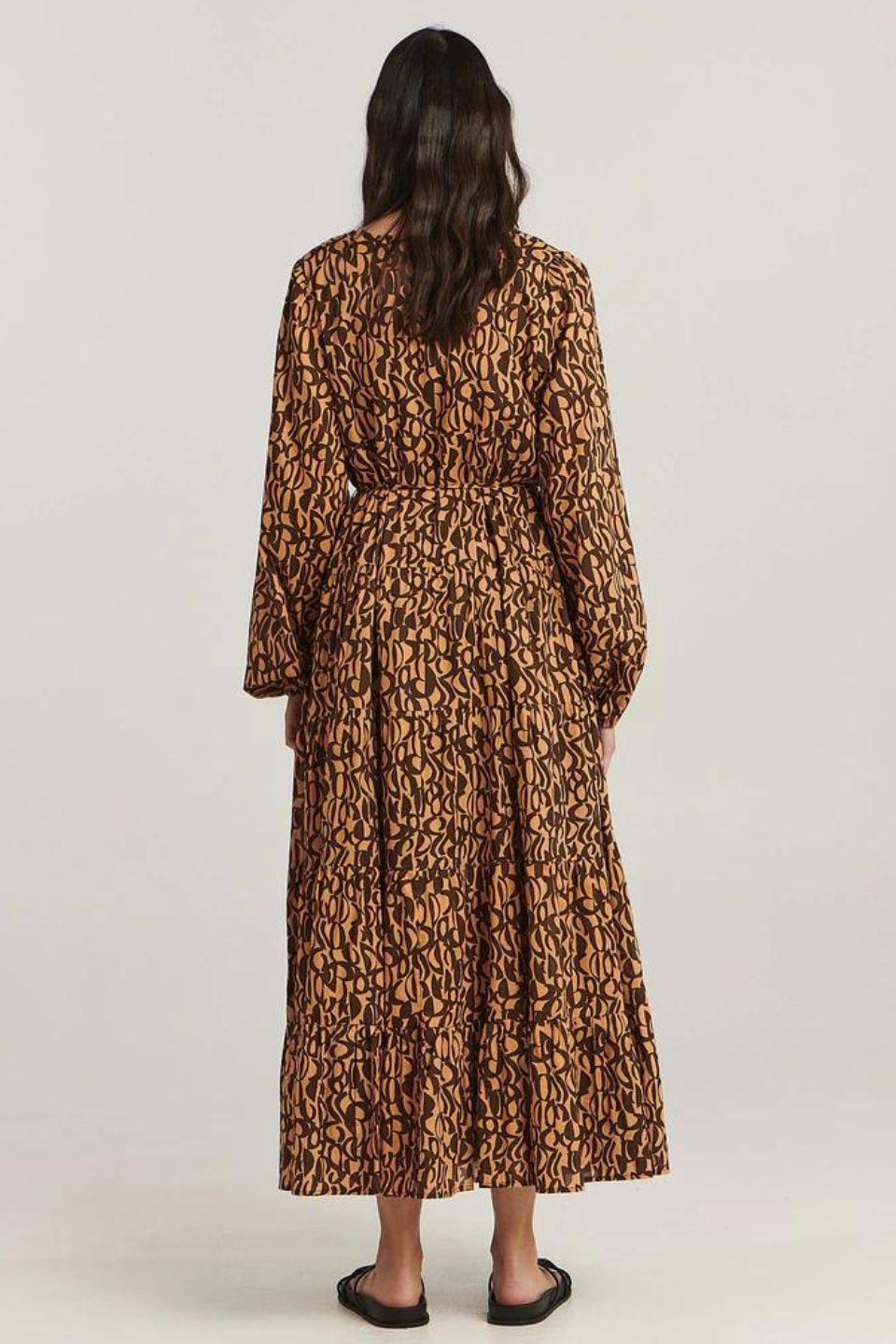 Eyler Chocolate Abstract Long Sleeve Maxi Dress - Elegant Boho Flowy Dress for Women, Perfect for Parties, Weddings & Date Nights