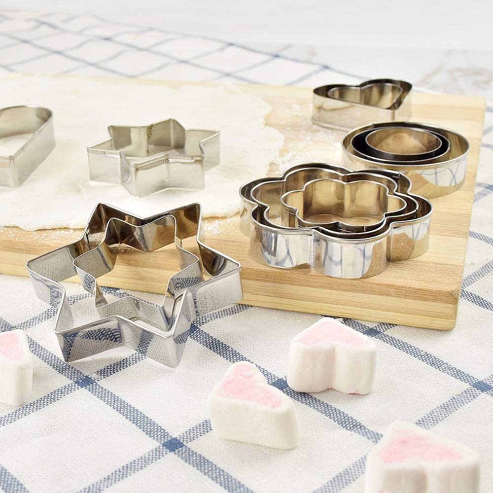12-Piece Stainless Steel Cookie Cutter Set - Heart, Flower, Star & Round Shapes for Baking Dough, Cookies, Fondant, Brownies - Perfect for DIY Desserts, Cake Decorating & Holiday Baking