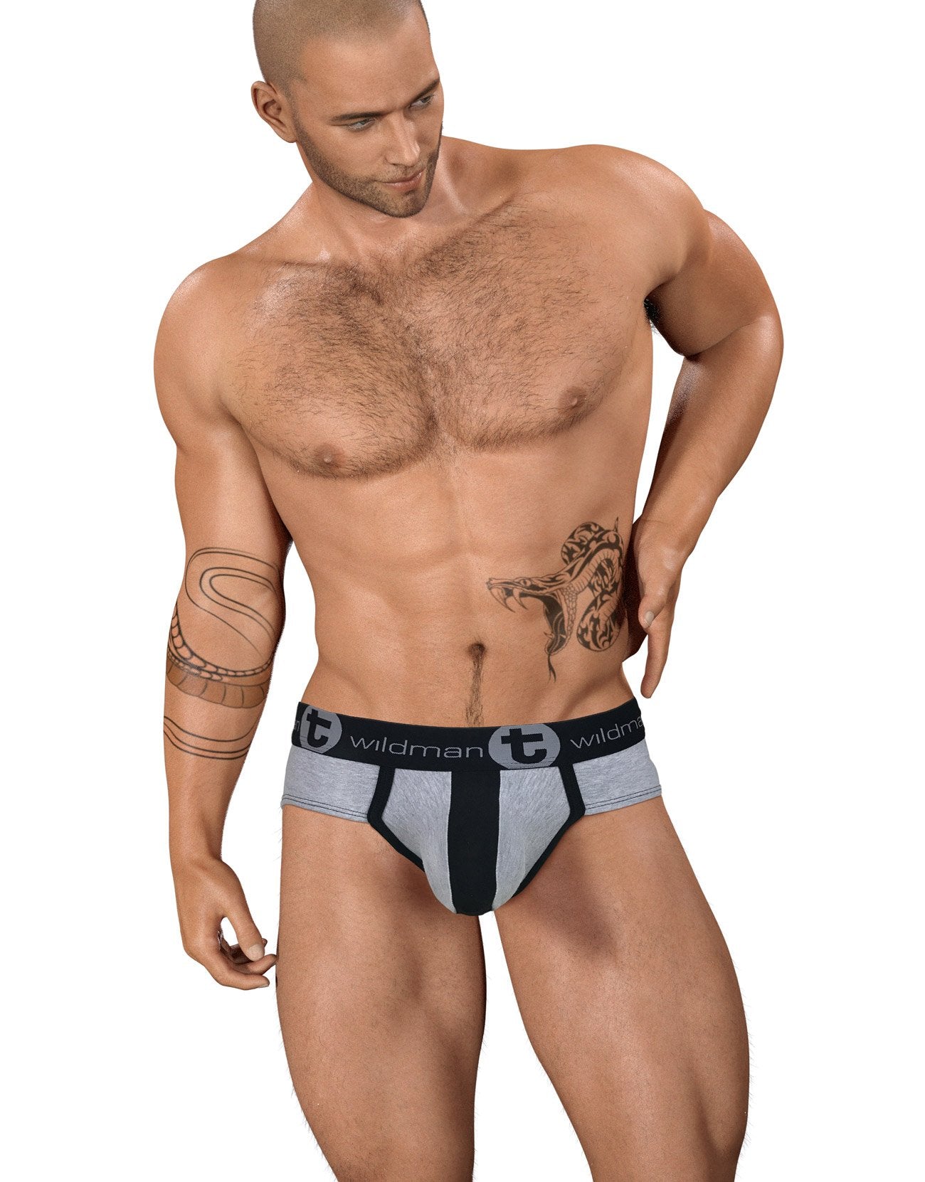 WildmanT Stretch Cotton Big Boy Pouch Brief - Soft Comfortable Underwear for Men, Gray/Black - Perfect for Everyday Wear, Gym & Sports Activities