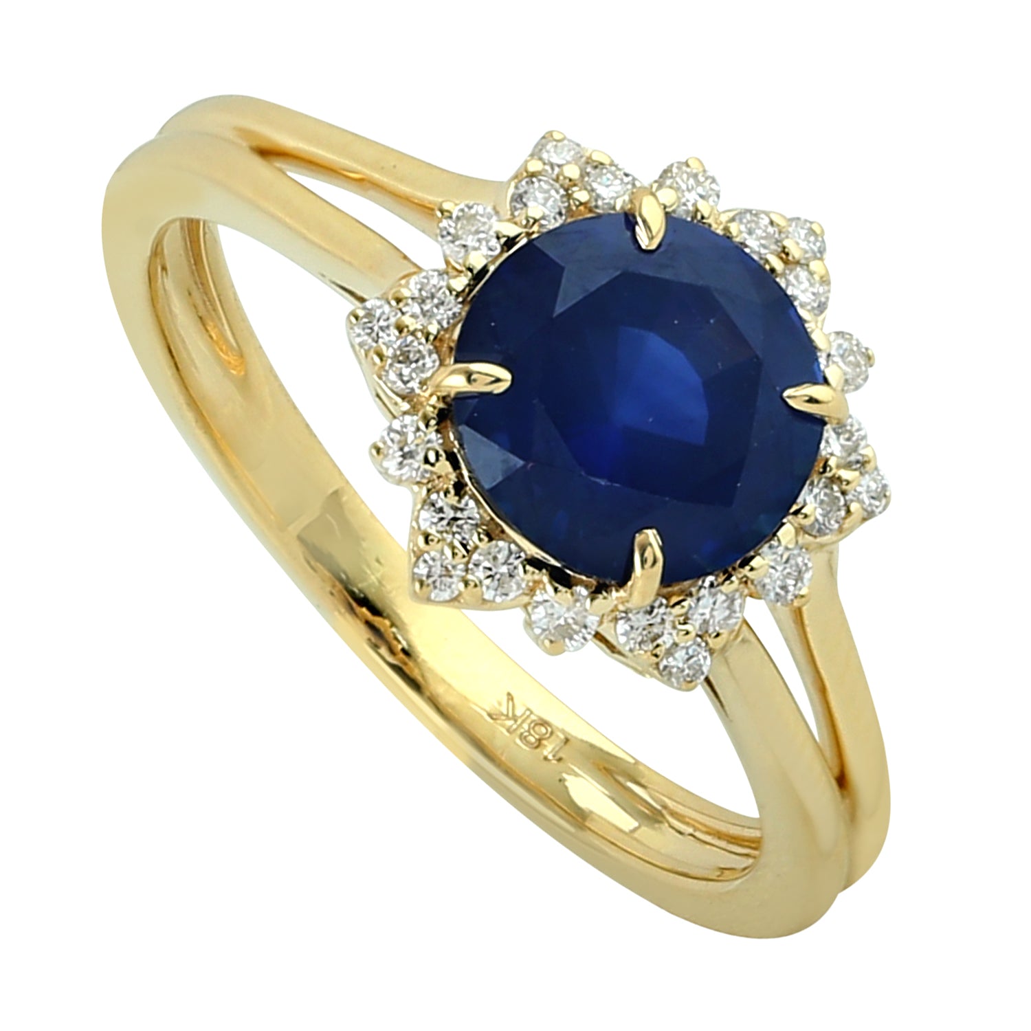18K Yellow Gold Blue Sapphire Prong Diamond Solitaire Ring for Women - Elegant Engagement, Wedding, Anniversary Gift for Her