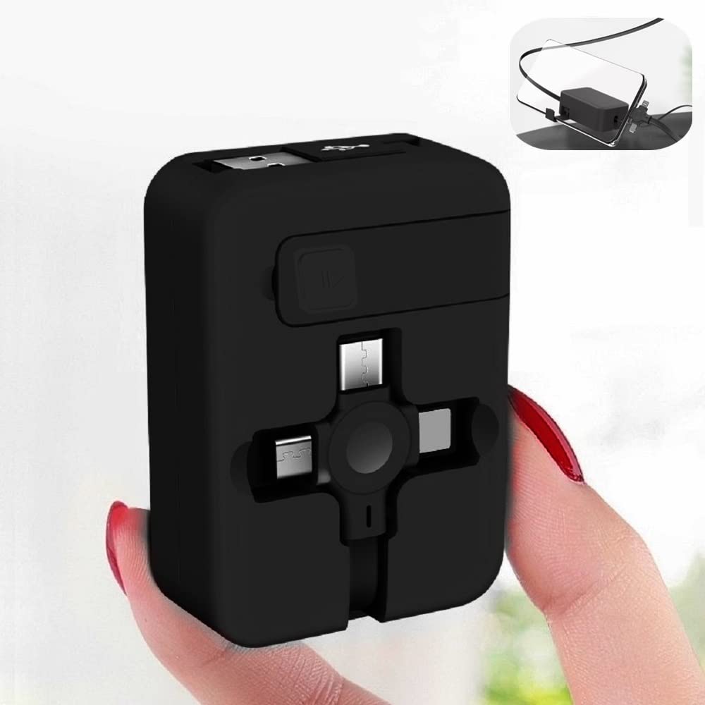 3-in-1 Retractable Charging Cable with Phone Holder - Fast Charging USB/Type-C/Micro Cable (3ft, Black) Compatible with iPhone, Android & Tablets - Perfect for Travel, Office & Home Use