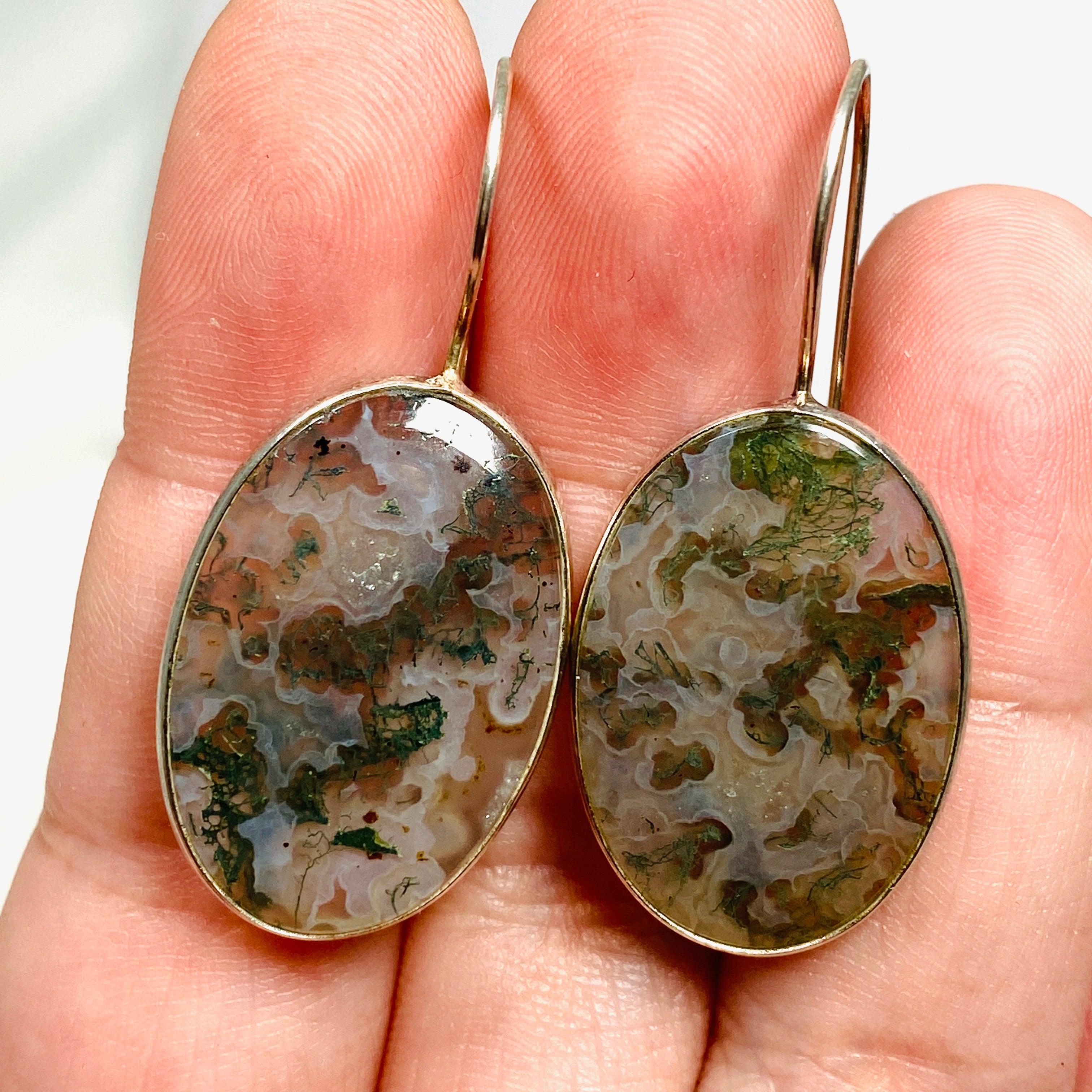 Natural Moss Agate Oval Dangle Earrings with Sterling Silver Hooks - Elegant Boho Jewelry for Women | Perfect for Weddings, Parties & Everyday Wear