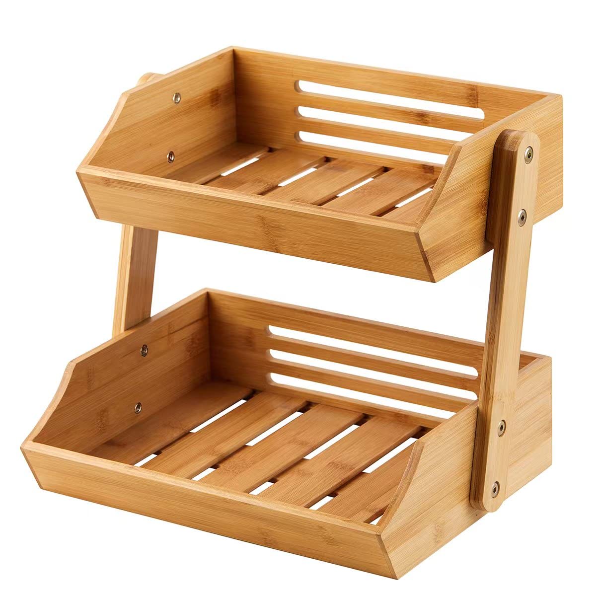 Natural Bamboo Fruit Basket Stand - Large Capacity Kitchen Countertop Organizer for Bread, Vegetables, Snacks & Food Display | Perfect for Home, Pantry, and Dining Room Storage