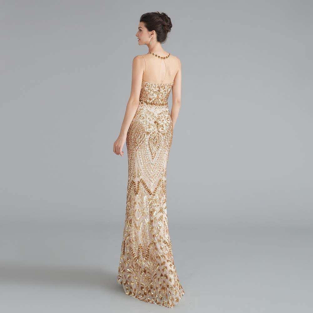 Sparkly Sequin Mermaid Evening Dress in Gold/Royal Blue - Elegant Trumpet Prom Gown for Women | Perfect for Formal Parties, Weddings, and Special Occasions
