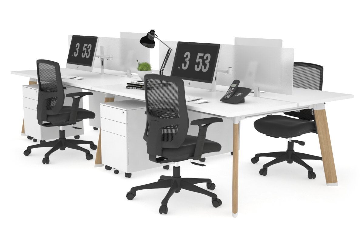 4-Person Wooden Workstation with Imprint Frame - 1400L x 700W Dimensions - Ideal for Office, Home Office & Collaborative Workspaces