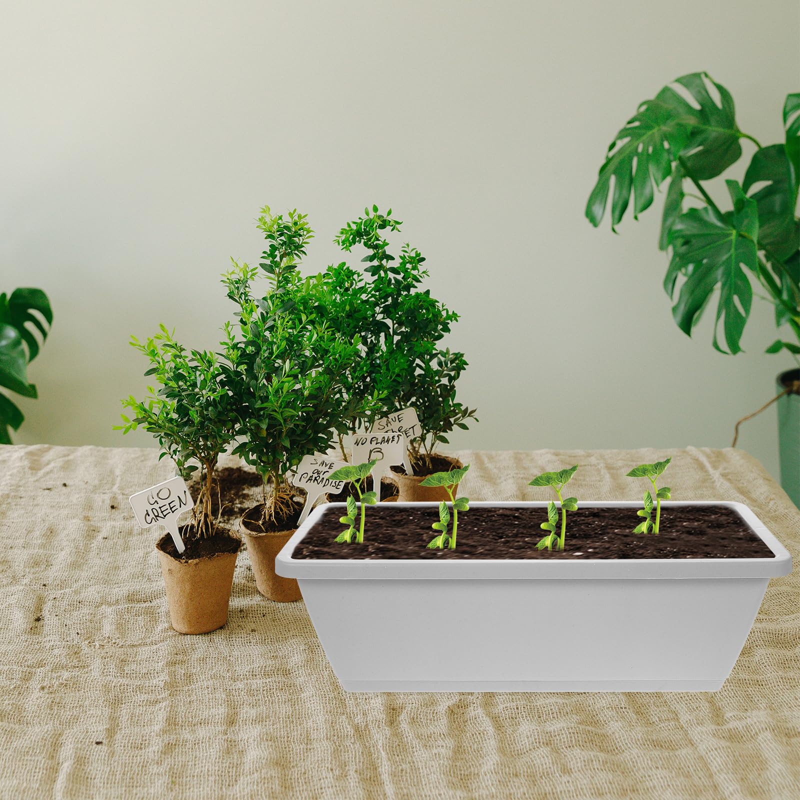 BESPORTBLE 17 Inch Window Box Planter Set of 4 - Rectangle Plastic Flower Pots with Drainage Holes & Trays - Indoor Outdoor Garden Planters for Flowers, Vegetables, Herbs - Perfect for Windowsills, Balconies, Patios & Home Decor