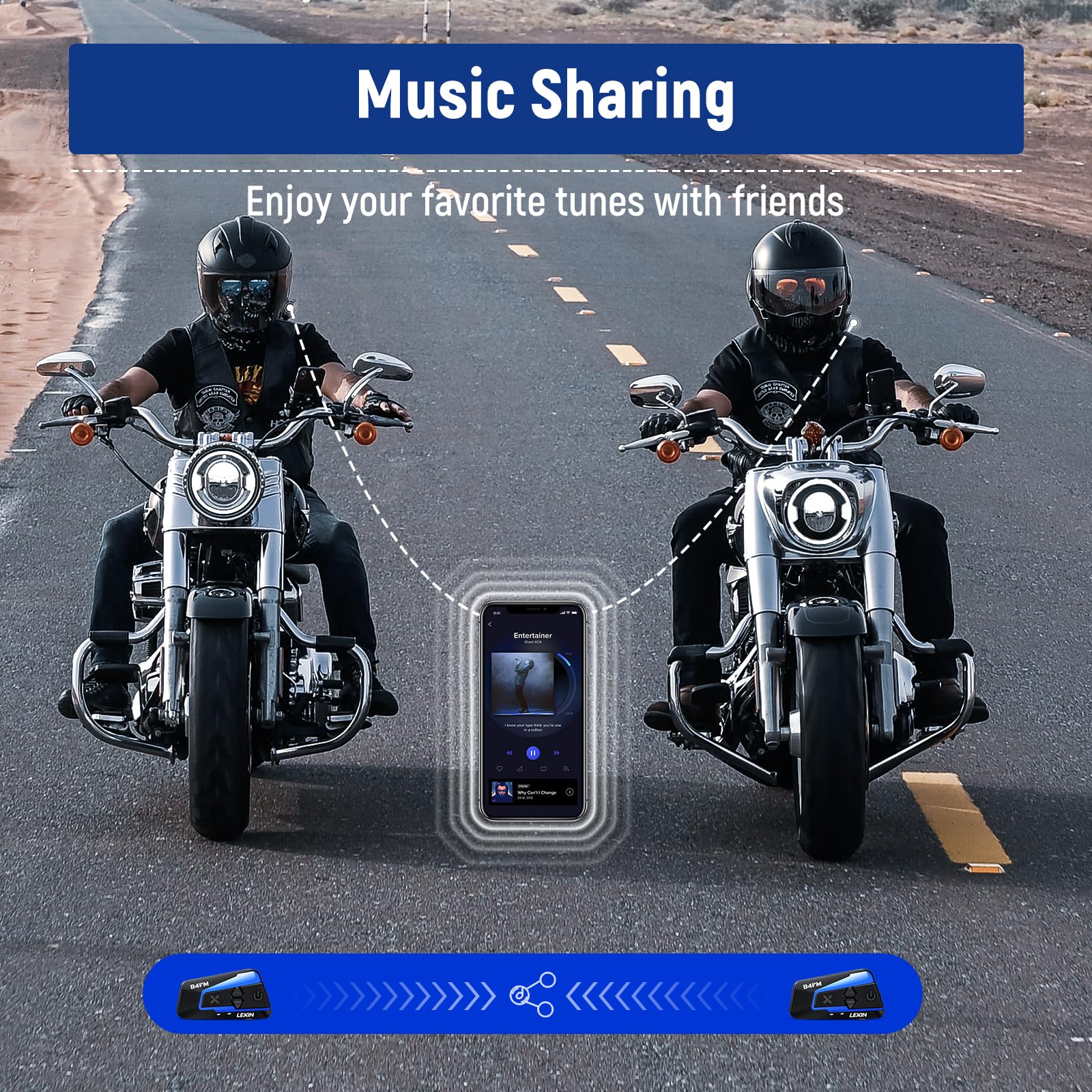 LEXIN B4FM Motorcycle Bluetooth Headset - 10 Rider Helmet Intercom System with Music Sharing, Noise Cancellation & FM Radio | IP67 Waterproof | Universal Fit for Motorcycles, Snowmobiles & ATVs | Perfect for Group Rides, Adventure Tours & Off-Road Communication (1 Pack)