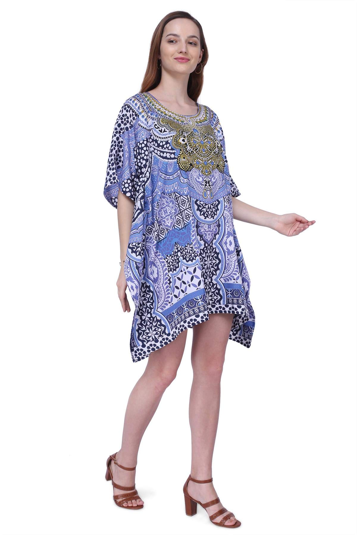 Miss Lavish London Women's Kaftan Tunic Kimono Maxi Dress - Flowy Summer Beach Cover Up Dress for Women, Plus Size Boho Chic Outfit for Vacation, Pool Party & Resort Wear