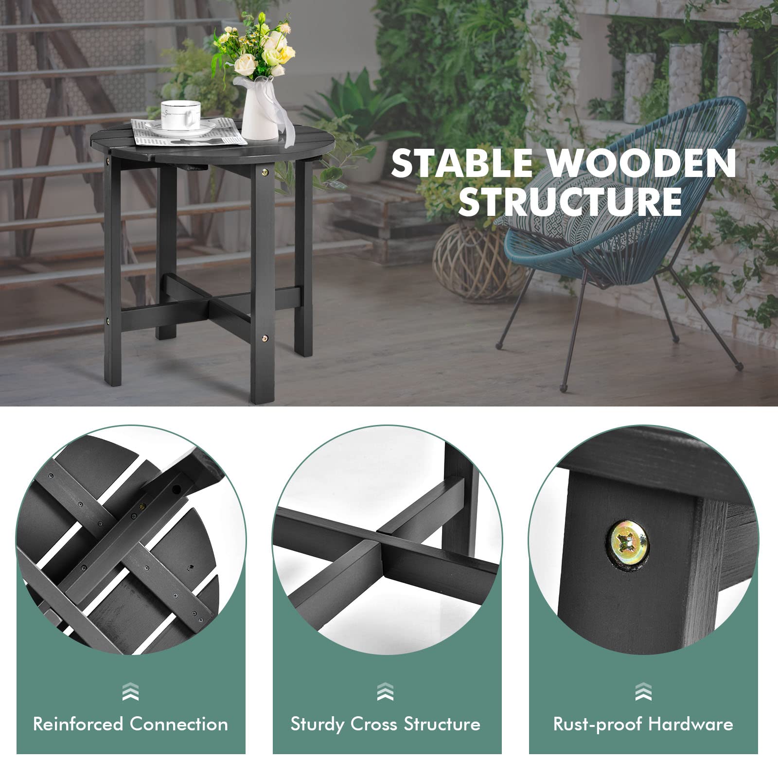 Tangkula 18 Inch Round Outdoor Side Table - Weather Resistant Adirondack End Table for Patio, Lawn, Garden, Balcony & Backyard - Perfect for Coffee, Drinks & Decor (Set of 2, Black)