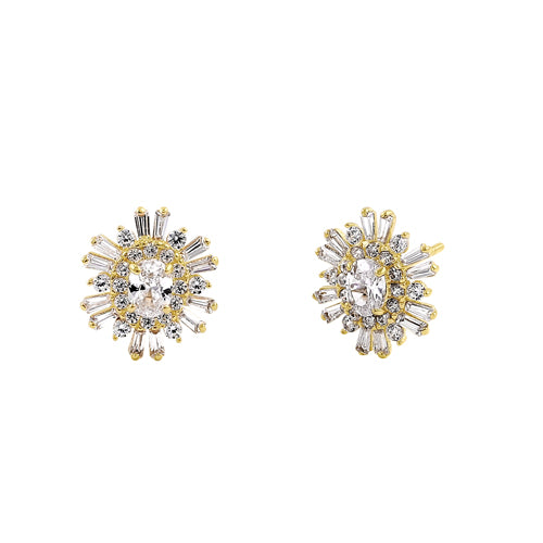 14K Yellow Gold Oval Sun Ray Halo Stud Earrings for Women - Perfect for Weddings, Parties & Everyday Elegance