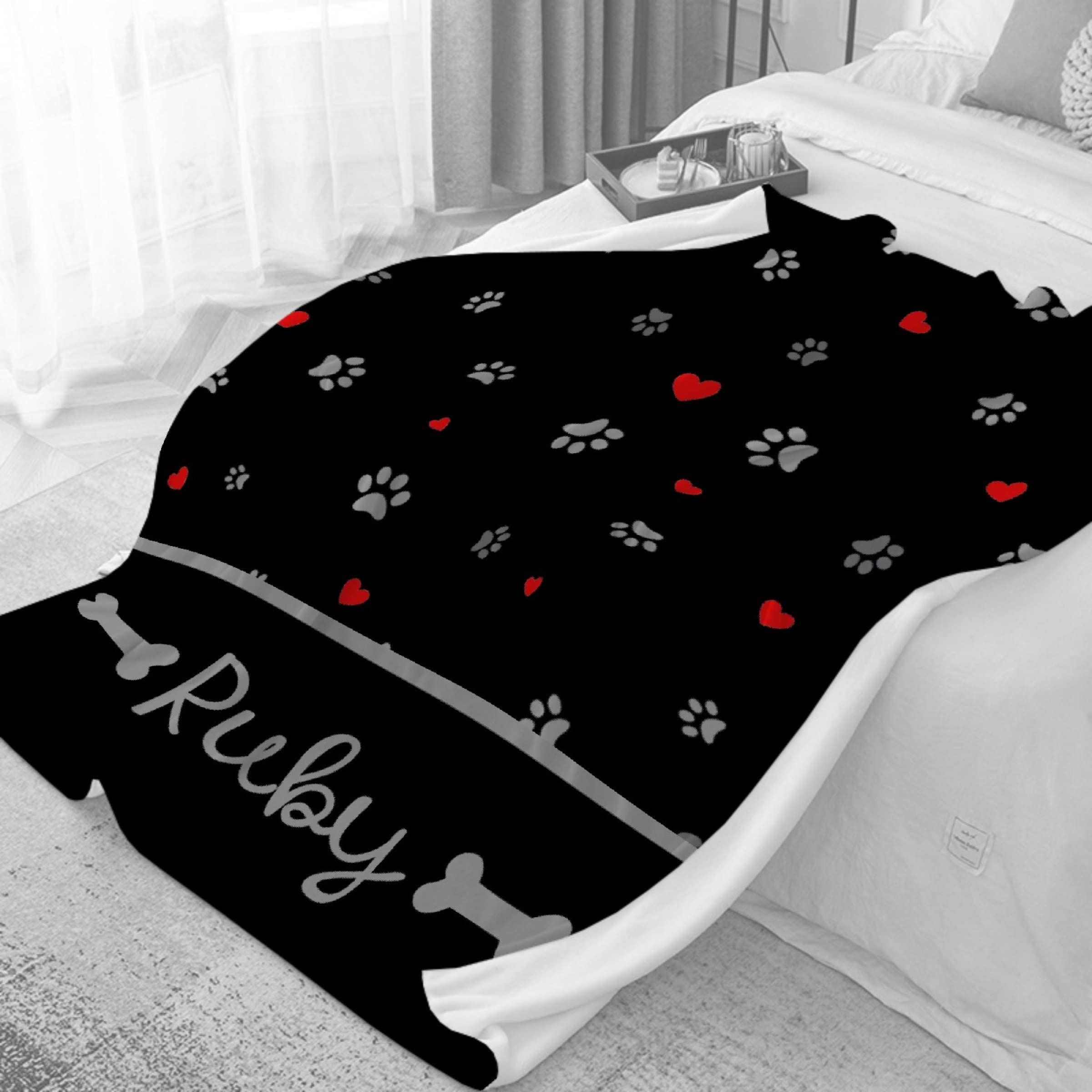 Custom Photo Fleece Blanket - Personalized Dog Blanket with Paw Prints, Name & Heart Design - 30x40 Inch Soft Throw for Kids, Adults, Pets - Perfect Birthday, Christmas Gift for Family & Couples - Cozy Gift for Home Decor, Nursery, Couch & Bed