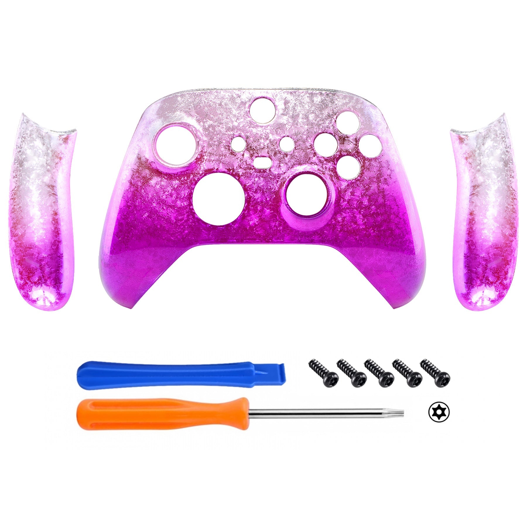 eXtremeRate Xbox Series X & S Controller Front Housing Shell with Side Rails Panels - Ice Flake Magenta | Replacement Parts for Custom Gaming Setup | Perfect for DIY Controller Mods & Professional Repairs
