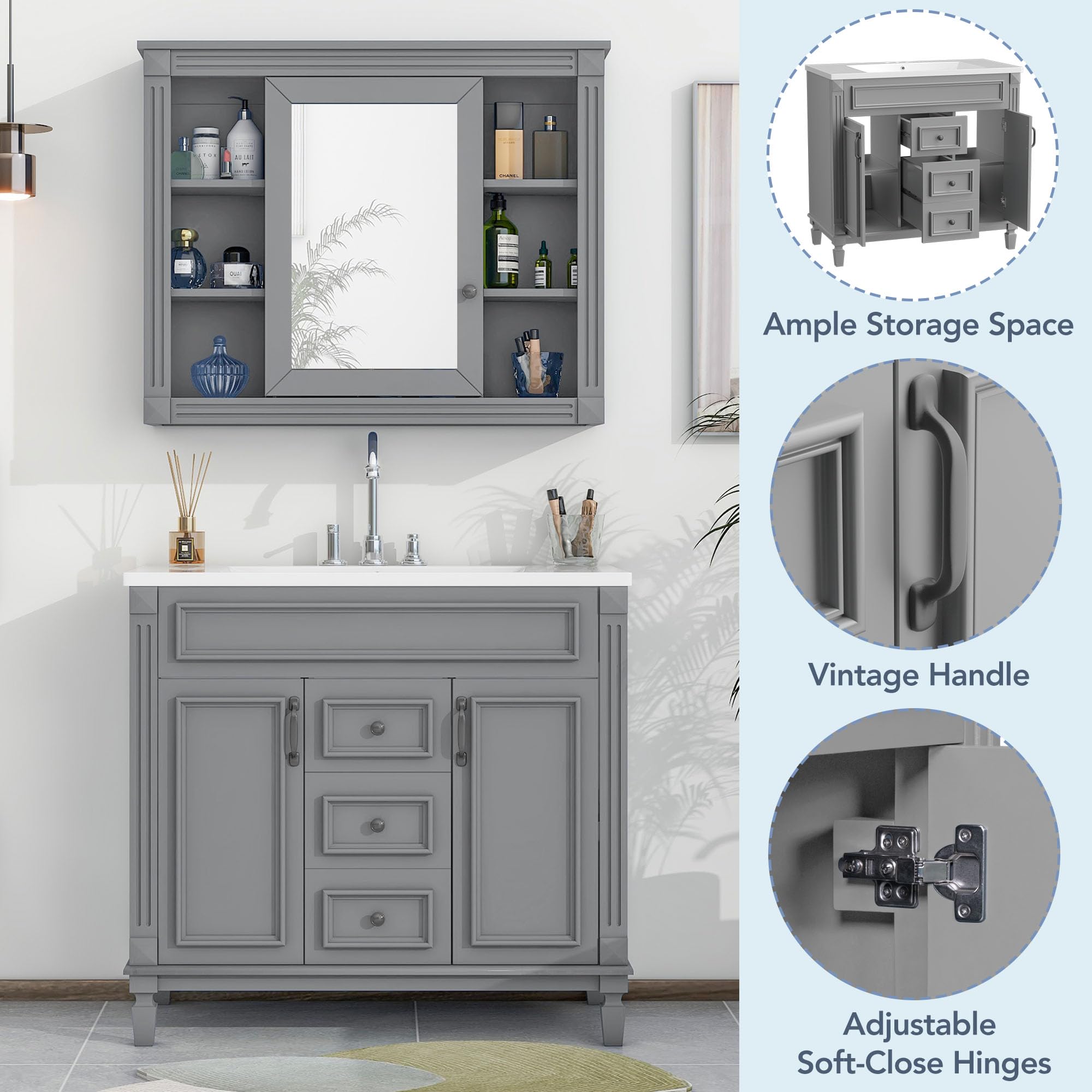 Merax 36 Inch Freestanding Bathroom Vanity Set with Sink - Single Sink Vanity Cabinet with 36