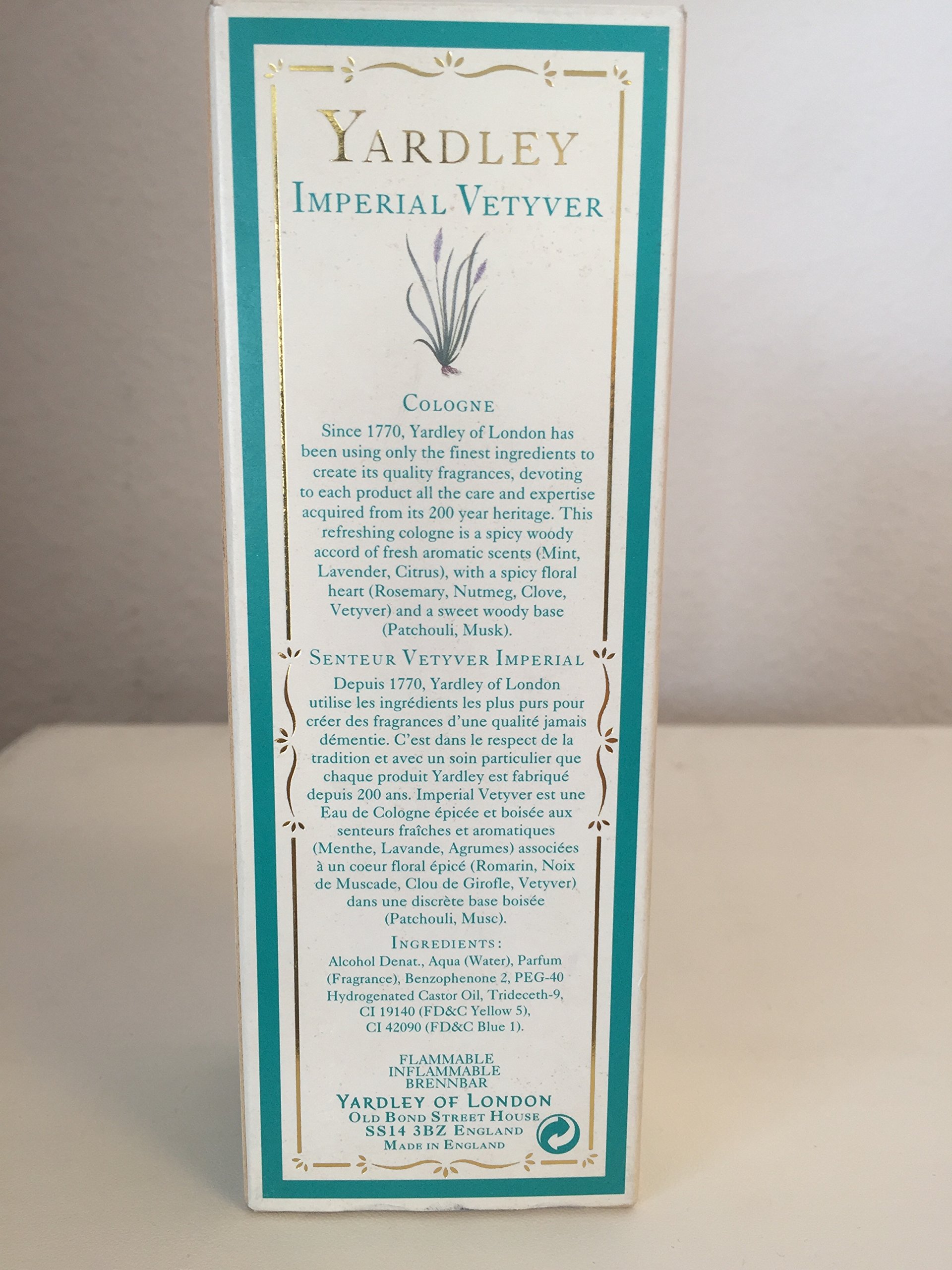 Yardley Imperial Vetyver Cologne for Men - 4.1 Fl Oz (125ml) Eau de Toilette - Fresh Woody Fragrance - Perfect for Daily Wear & Special Occasions