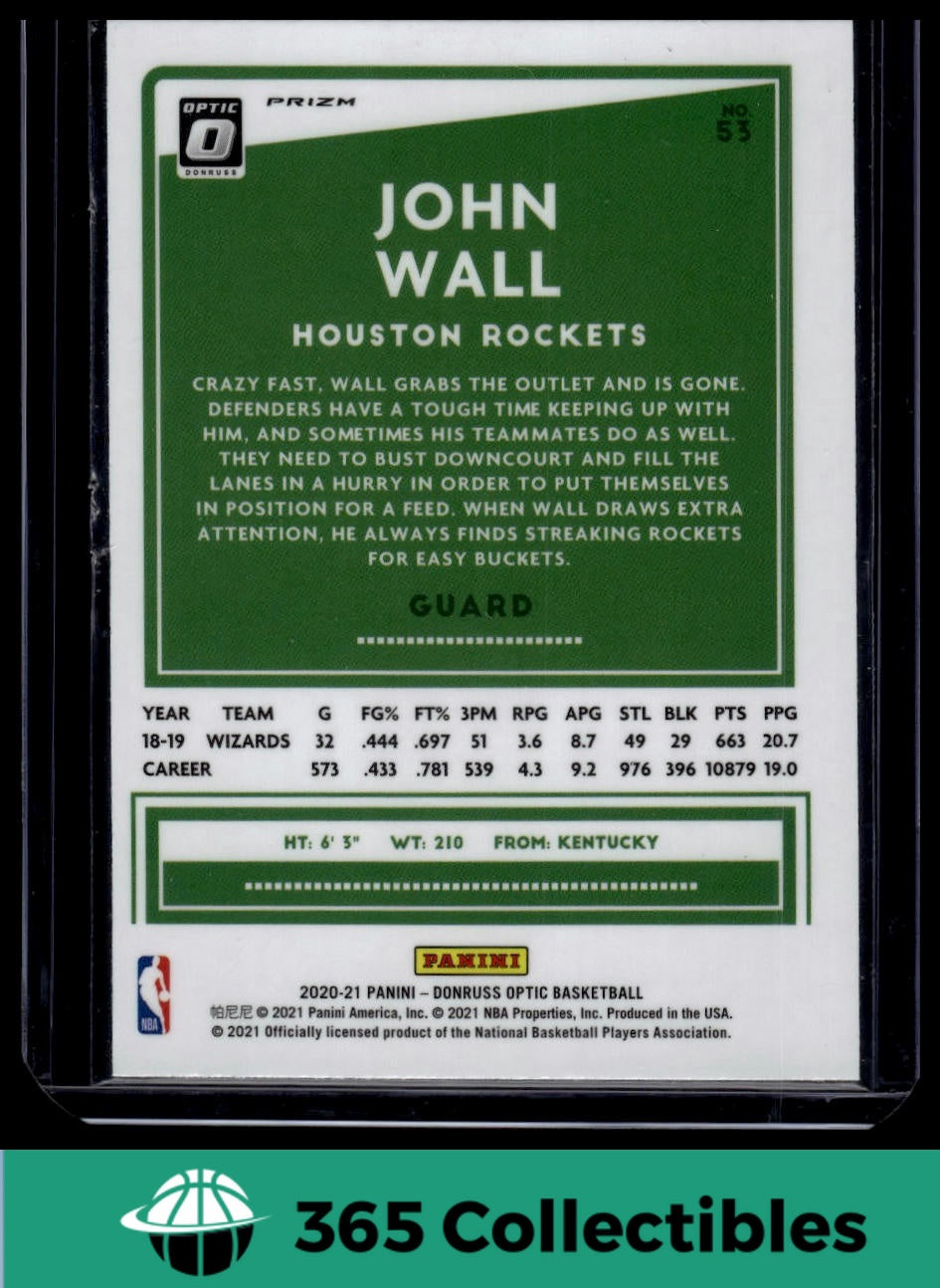 2020-21 Donruss Optic John Wall Purple Shock #53 Houston Rockets Basketball Card - Perfect for Collectors, Trading, and NBA Memorabilia Displays