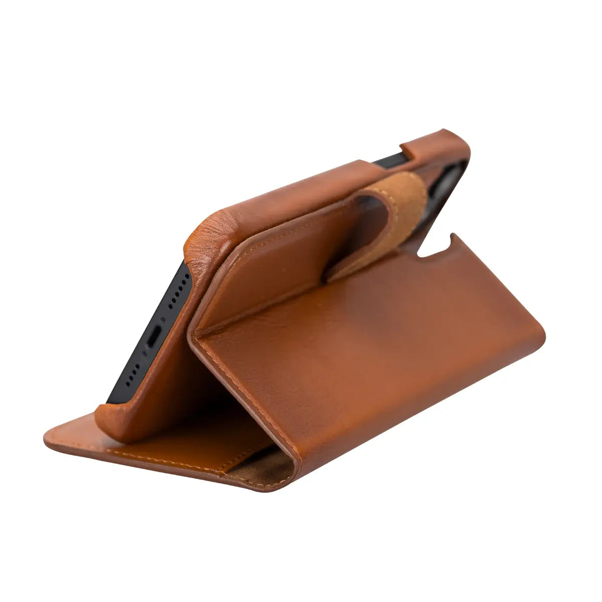 Premium Burnished Tan Leather Magnetic Wallet Case for iPhone 14 Plus - Slim Protective Cover with Card Slots & Strong MagSafe - Perfect for Work, Travel & Everyday Use