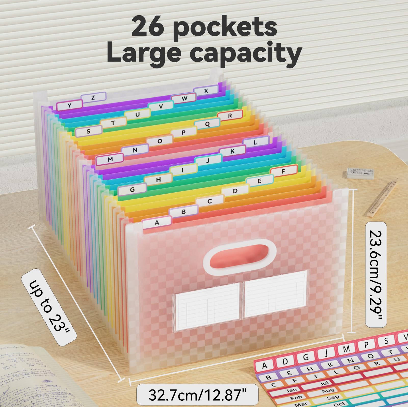 ThinkTex 27-Pocket Expanding Hanging File Folders - Large Capacity Accordion Organizer with Tabs, Coverless Design for Upright/Open Top Storage - Fits A4 & Letter Size - Perfect for Office Filing Cabinets, Home Desks & School Organization (Candy Pink)