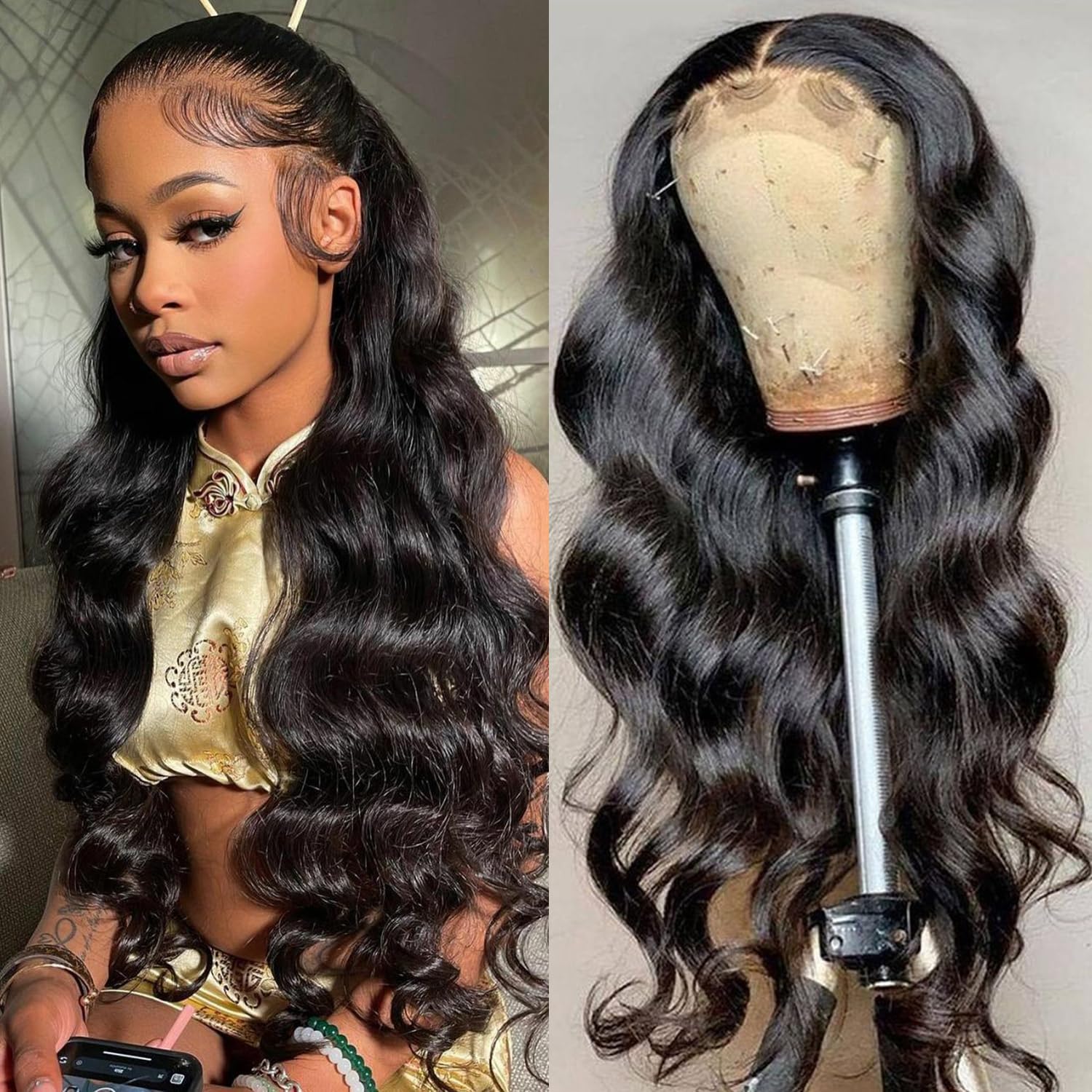 28 Inch Long Body Wave Human Hair Lace Front Wig - Pre Plucked Natural Black 13x4 HD Lace Ear to Ear Frontal Wig for Black Women - Easy to Style & Comfortable - Perfect for Daily Wear, Parties & Special Occasions