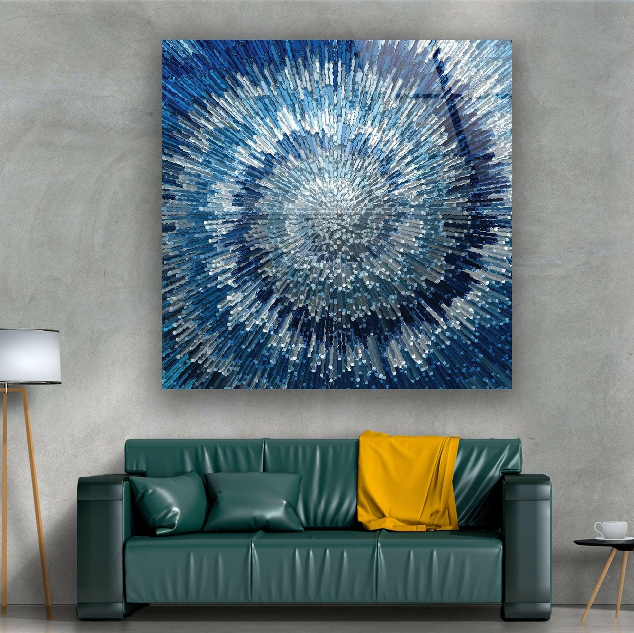 Abstract Blue Textured Glass Wall Art - Modern Handmade Home Decor for Living Room, Bedroom & Office - Unique 3D Wall Sculpture for Contemporary Interior Design