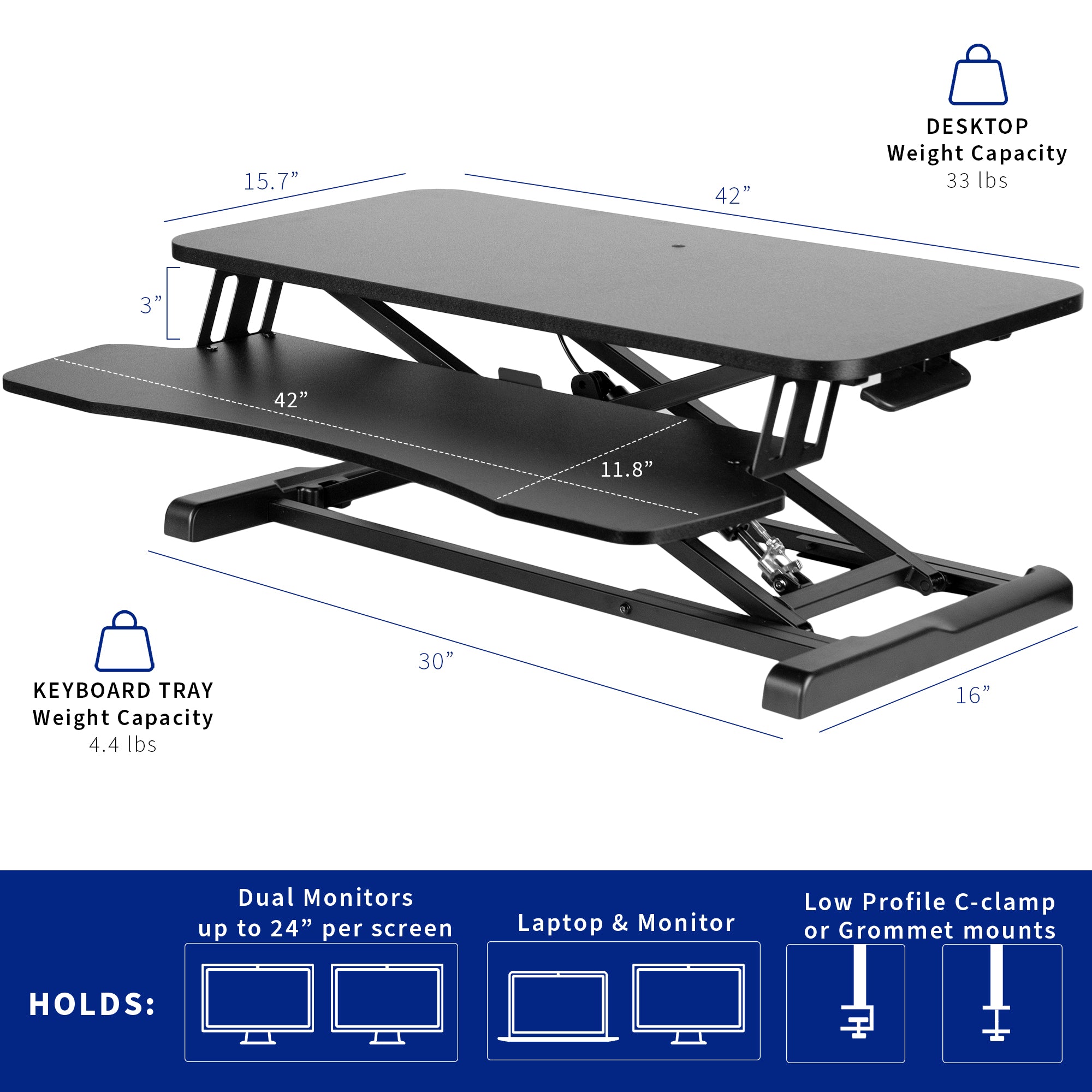 Adjustable K Series Standing Desk Converter - Ergonomic Height Riser for Home & Office Workspace - Perfect for Work from Home, Study, and Gaming