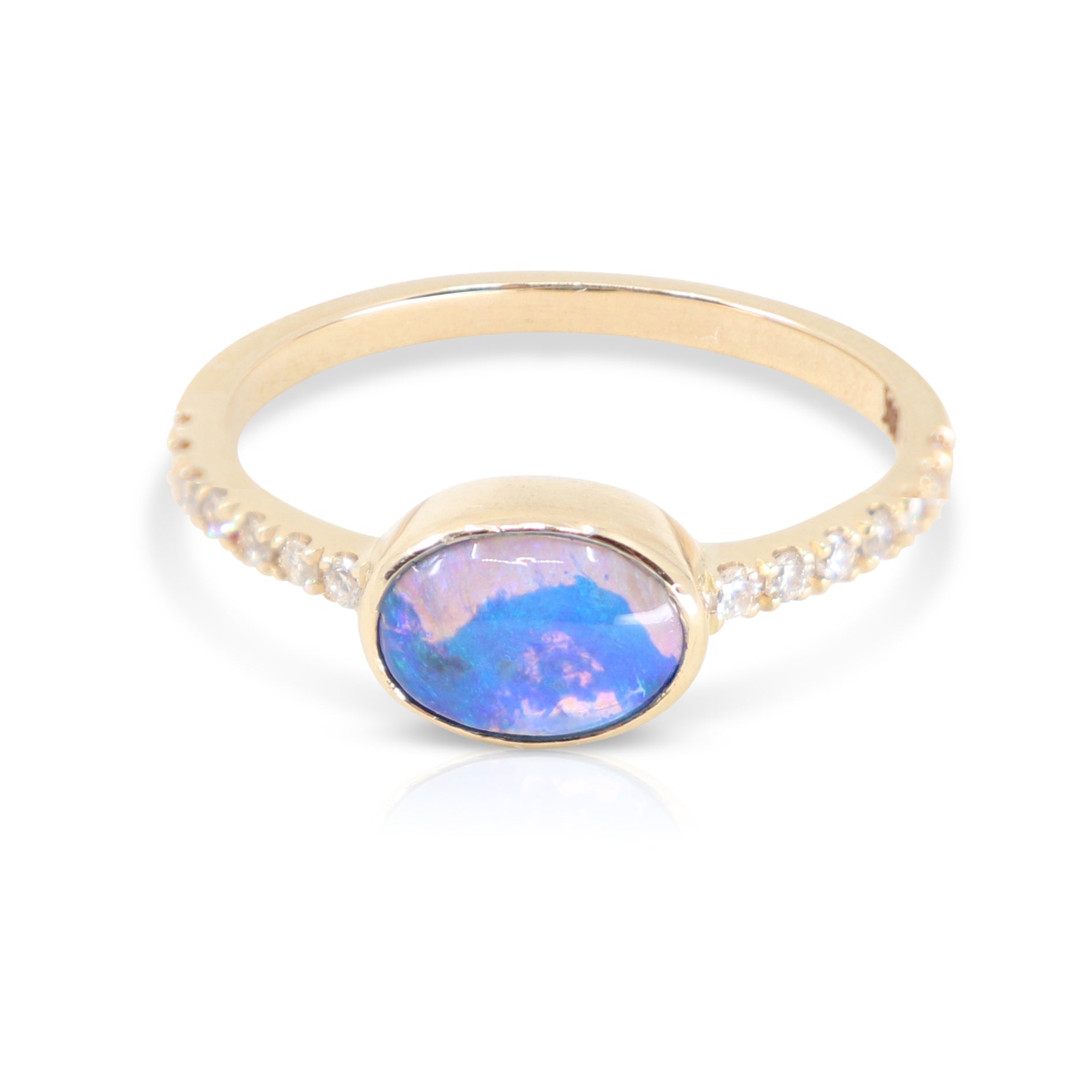 Exquisite 14K Yellow Gold Coober Pedy Black Opal & Diamond Ring for Women | Elegant Statement Jewelry for Weddings, Anniversaries & Special Occasions