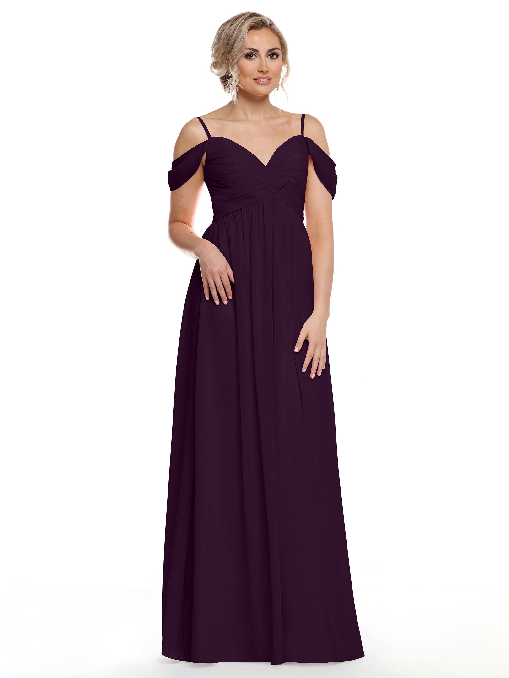 Elegant Off Shoulder Chiffon Bridesmaid Dress with Spaghetti Straps - Perfect for Weddings, Formal Events & Special Occasions