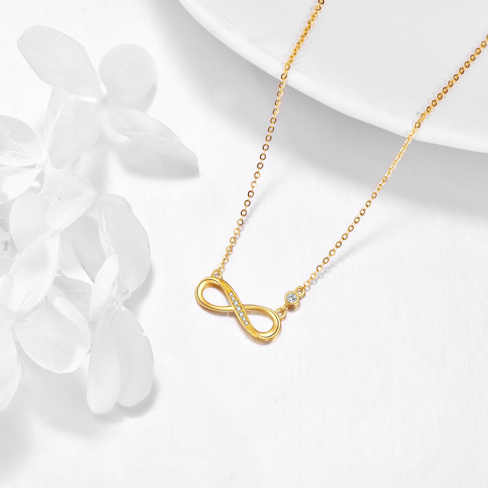 14K Solid Gold Infinity Necklace with Moissanite Pendant - 14K Real Gold Jewelry for Women, Anniversary & Birthday Gift - Perfect for Weddings, Date Nights & Special Occasions