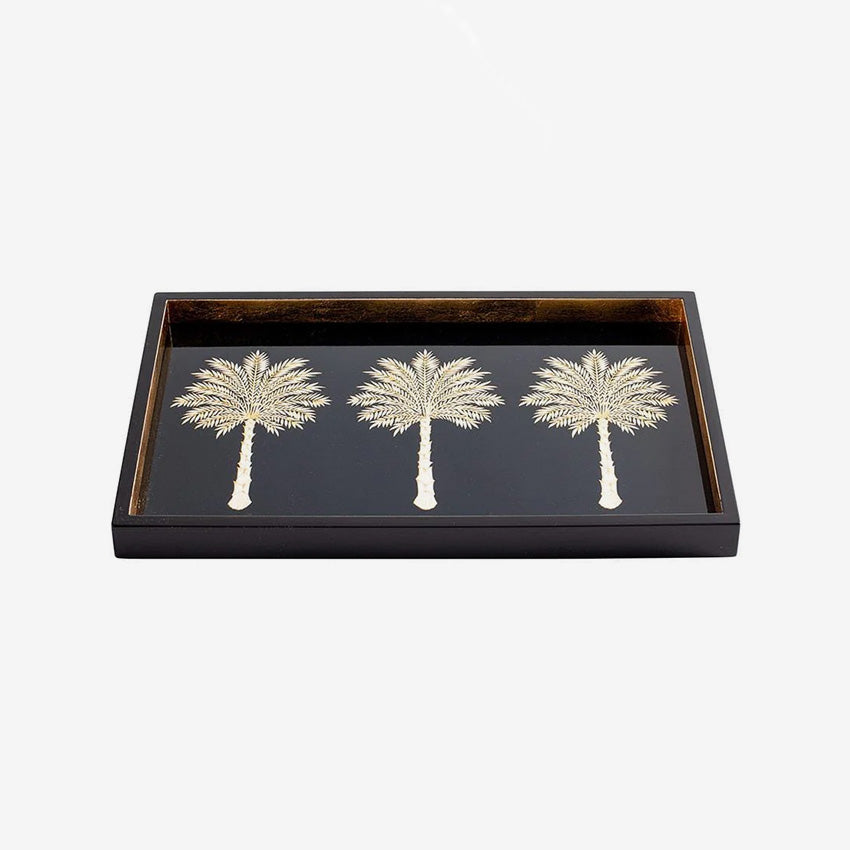 Caspari Grand Palms Black Lacquer Bar Tray - Elegant Serving Tray for Cocktails, Drinks & Entertaining - Perfect for Home Bars, Parties & Gifts
