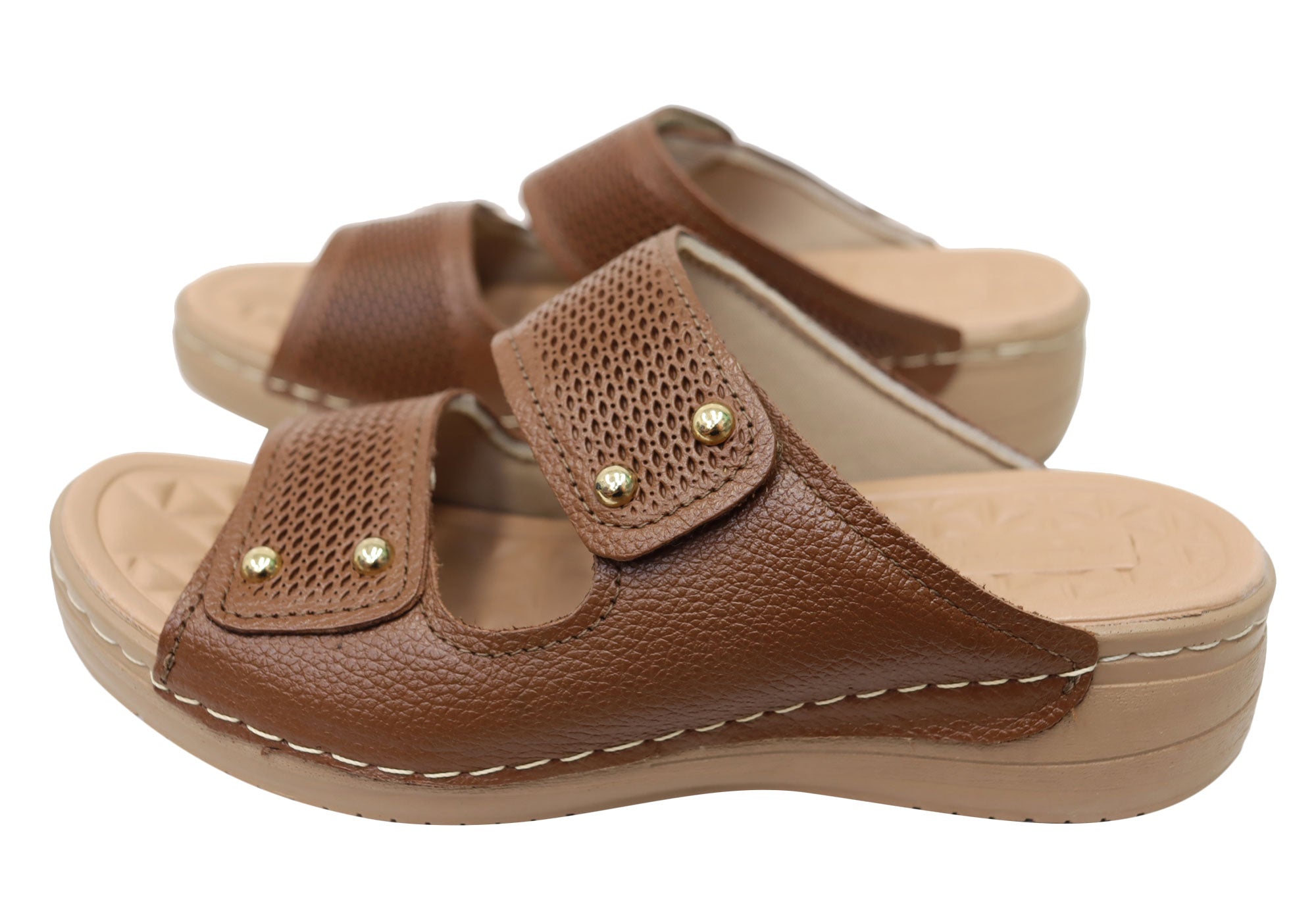 Pegada Mya Women's Comfortable Leather Slides Sandals - Handmade in Brazil - Perfect for Beach, Pool & Summer Casual Wear