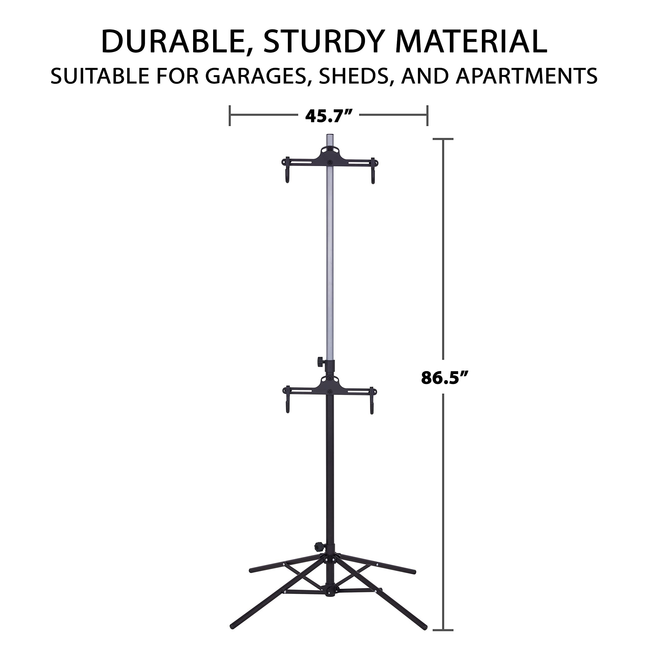 RaxGo Foldable Freestanding Bike Storage Rack for 2 Bikes - Adjustable Hook Floor Stand for Mountain & Road Bicycles - Space Saving Garage & Indoor Bike Organizer - Perfect for Home, Apartment & Small Spaces