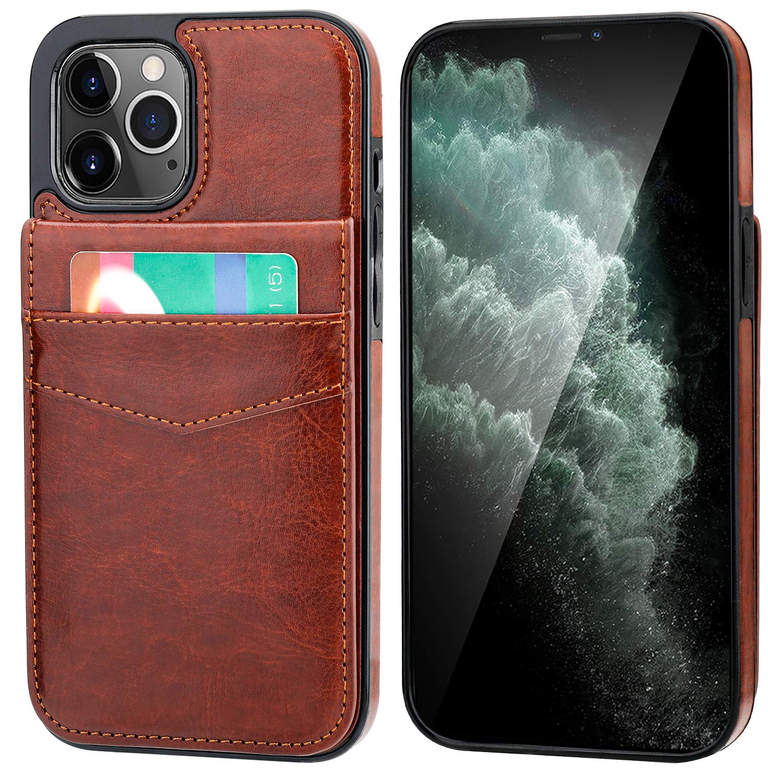 Premium Leather iPhone 12 Pro Max Case with Card Holder & Magnetic Kickstand - Heavy Duty Protective Wallet Cover for iPhone 12 Pro Max 6.7