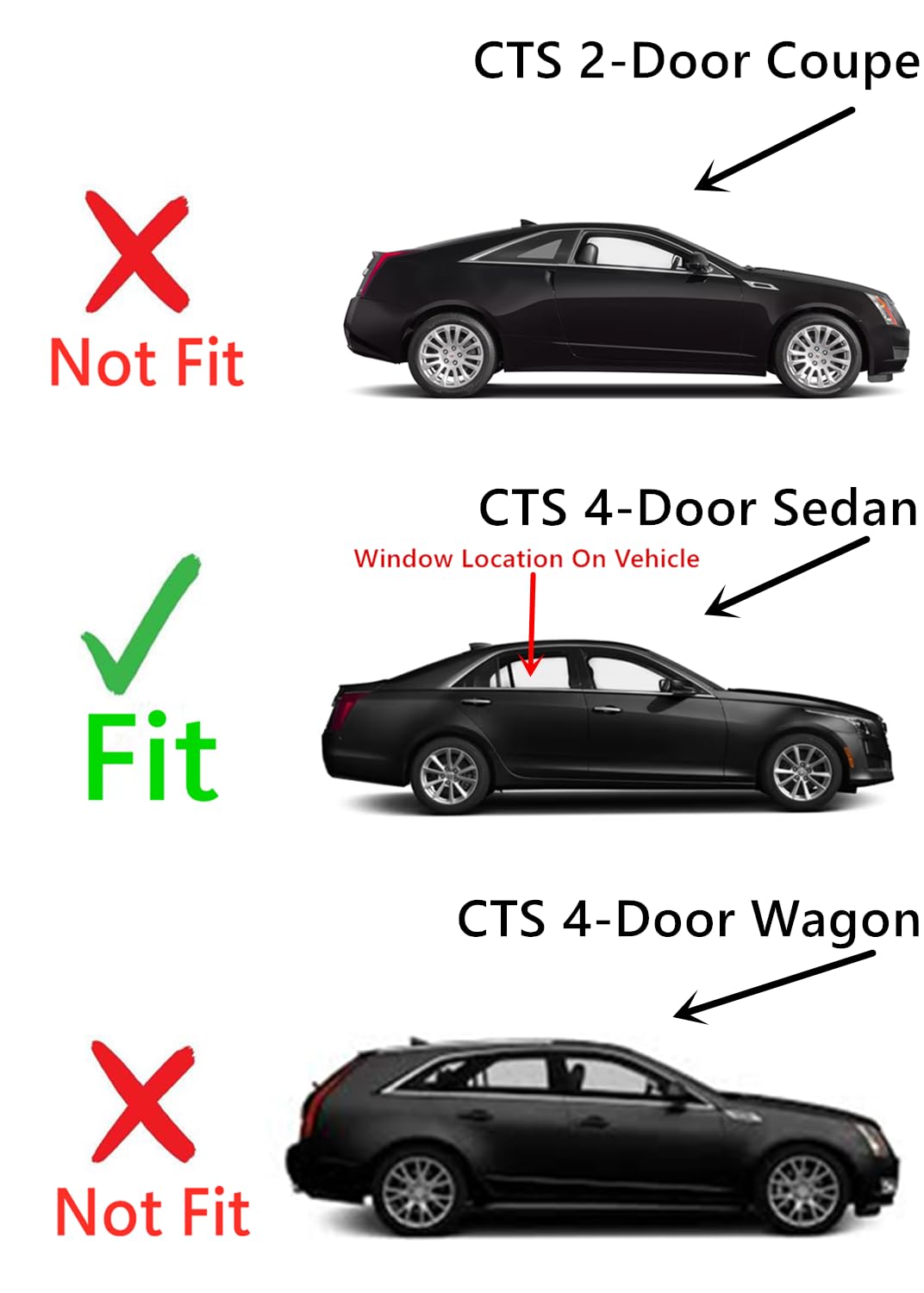 **Replacement Passenger Right Side Rear Door Window Glass for Cadillac CTS 4-Door Sedan 2014-2019 (Excluding CTS-V) - Perfect Fit, Easy Installation for Car Repairs & Maintenance**